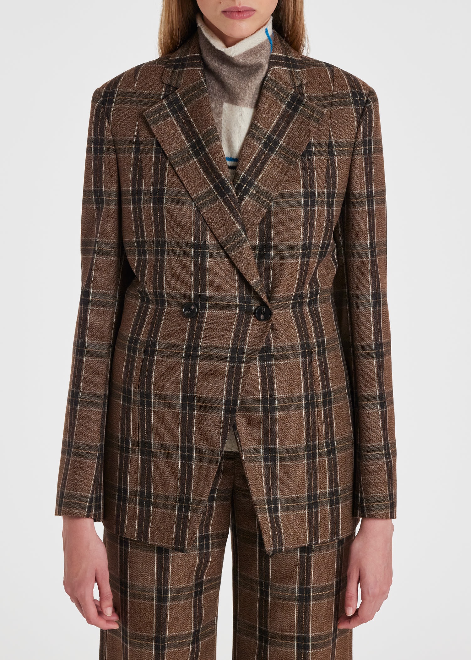 Brown Buffalo Check Double-Breasted Blazer - 5