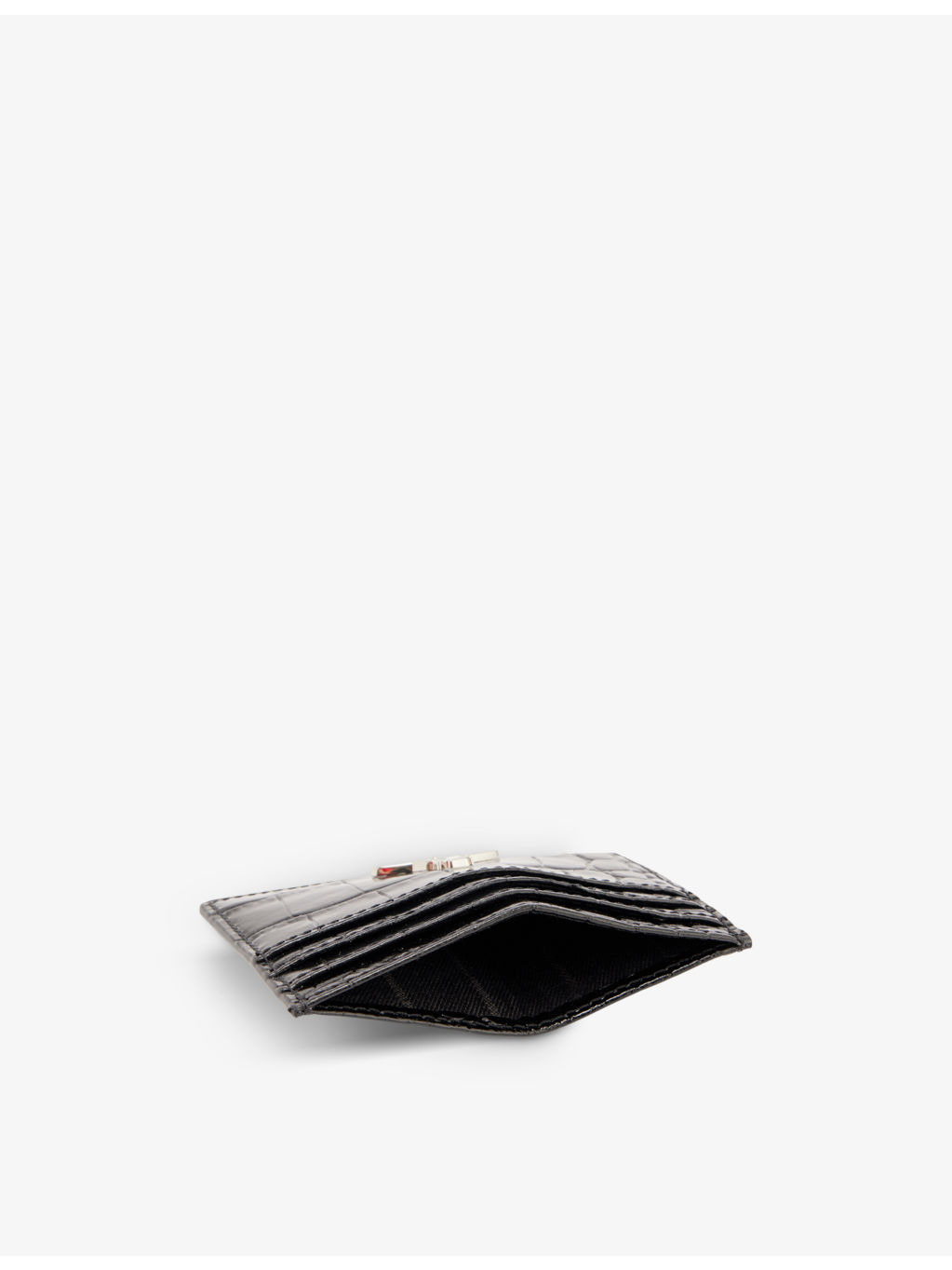 Orb-logo croc-embossed leather card holder - 4