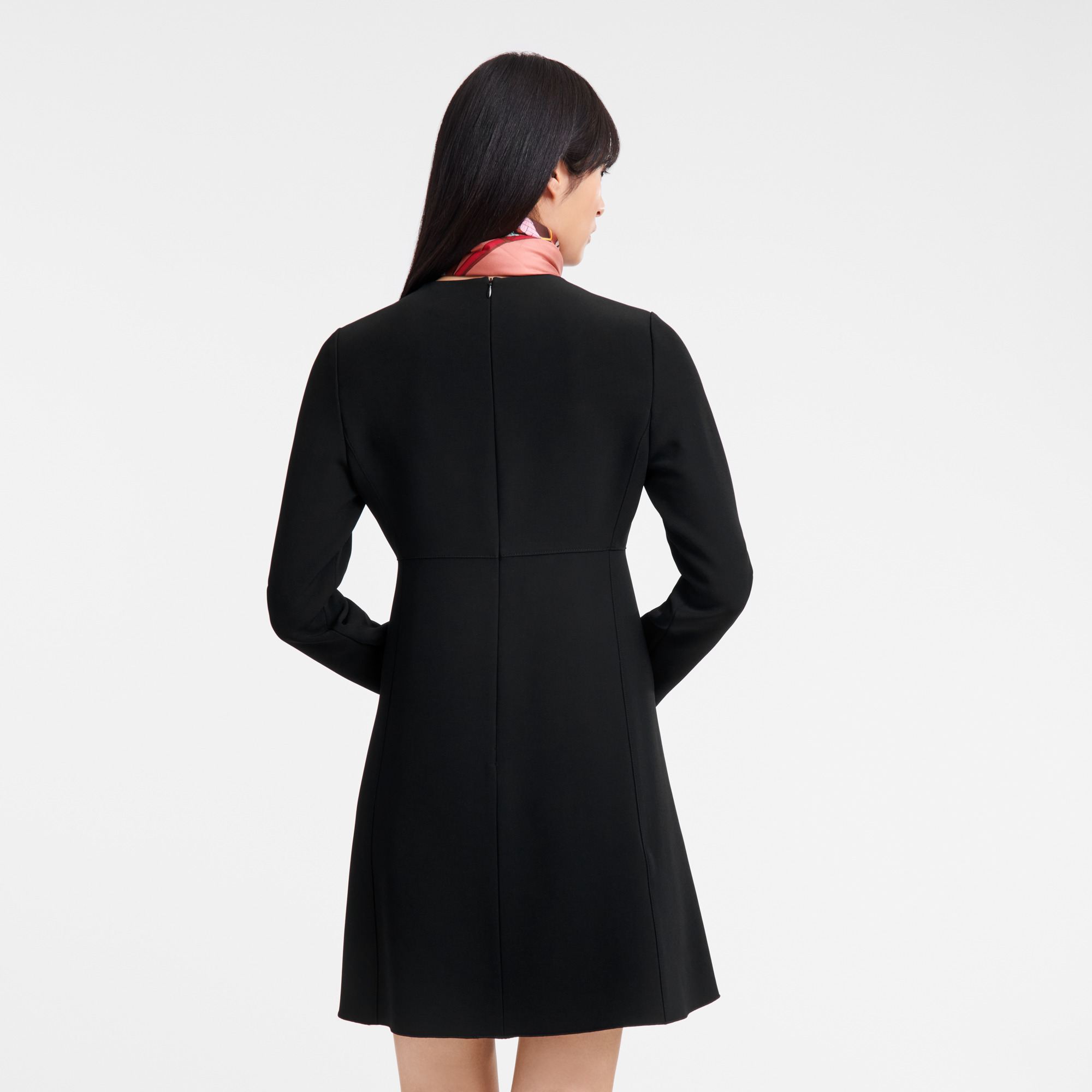 Short dress with belt patch Black - Crepe - 3