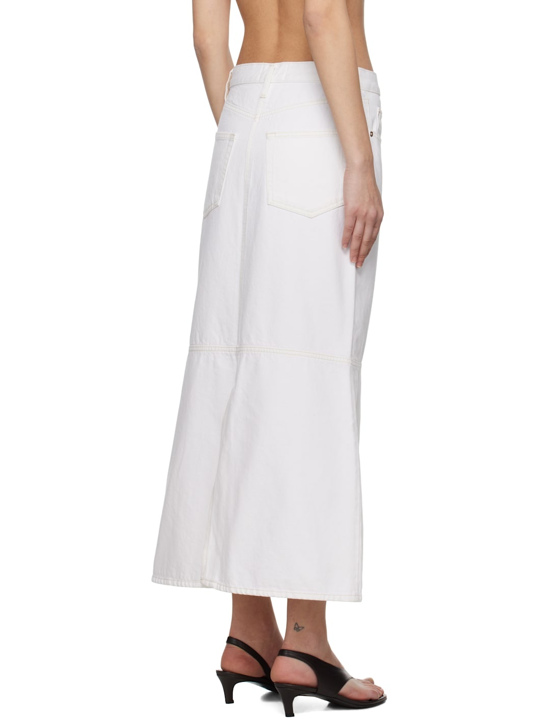 White 'The Flounce' Denim Midi Skirt - 3