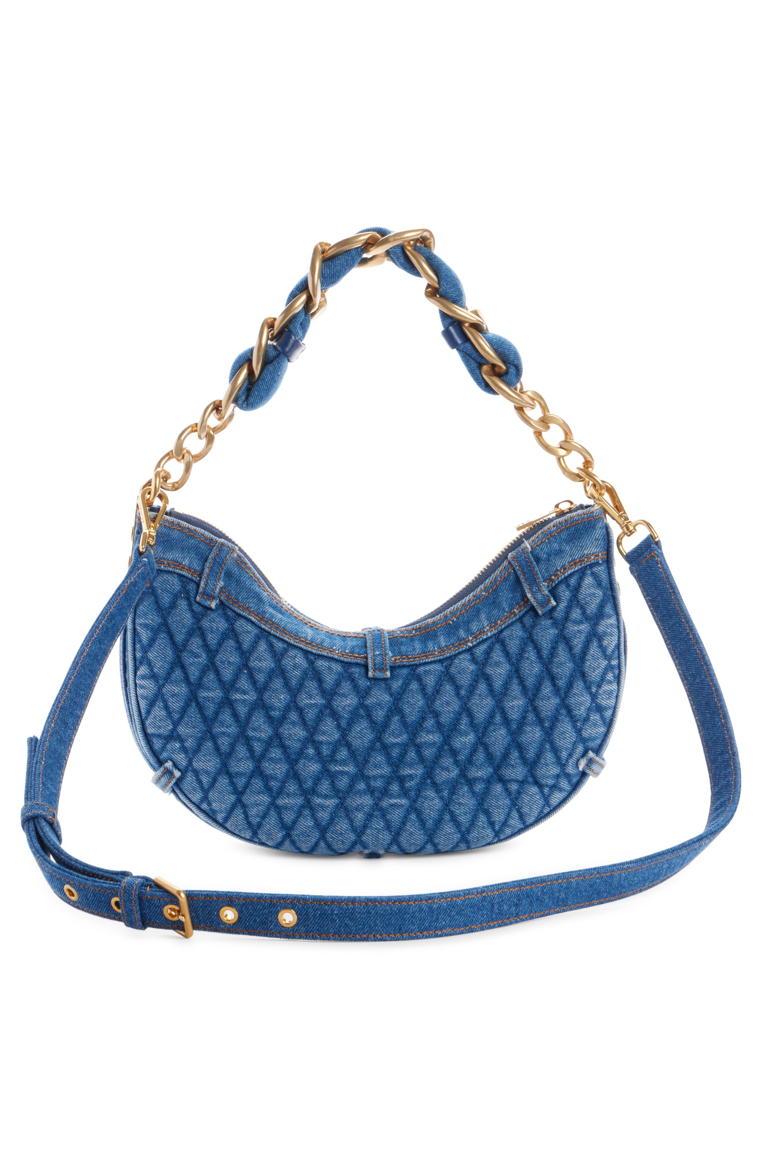 Balmain 1945 Soft Moon Quilted Denim Hobo Bag in 6Ff Denim at Nordstrom - 3