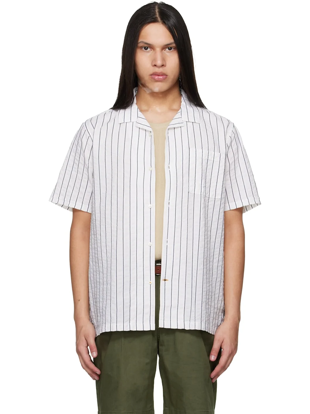 White Park Seersucker Striped Short-Sleeved Shirt - 1