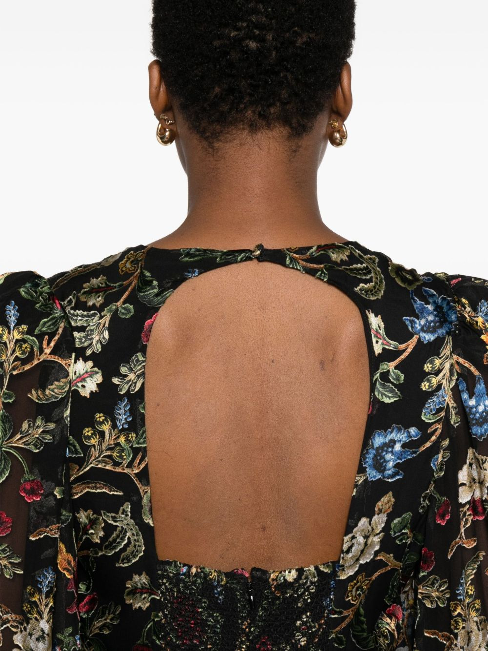 floral-print puff-sleeves asymmetric day dress - 5
