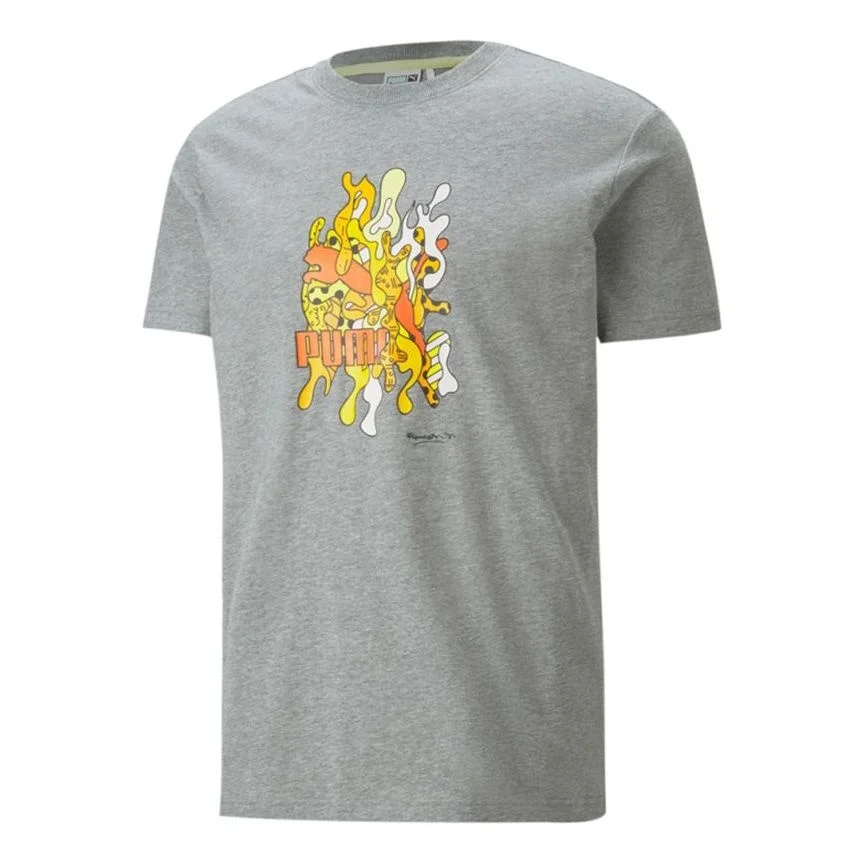 PUMA x BRITTO Crossover Funny Printing Sports Round Neck Short Sleeve Couple Style Gray 532234-04 - 1