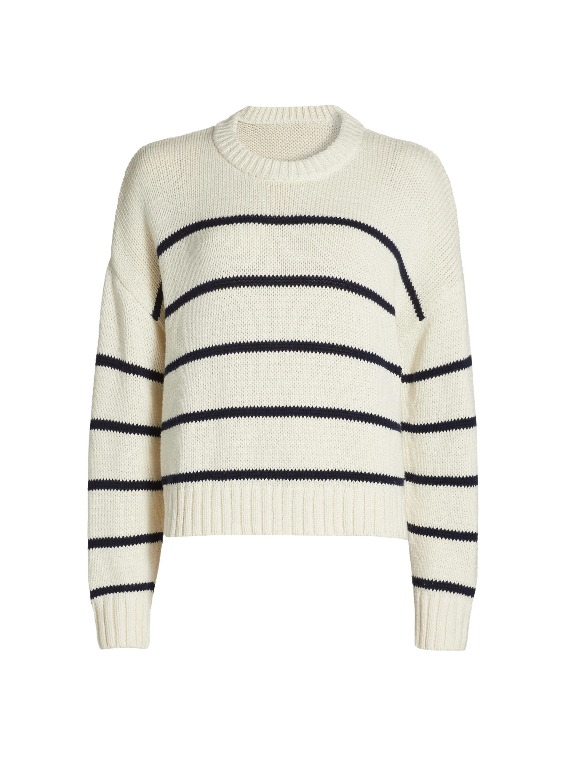 Women's Chloe Striped Cotton Crewneck Sweater - Ivory Navy - 1