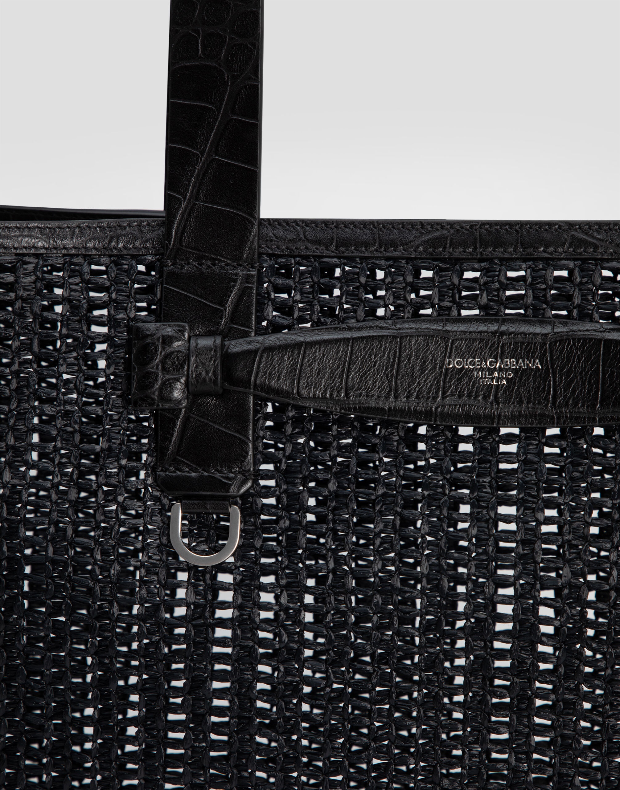 Woven mesh and calfskin shopper - 7