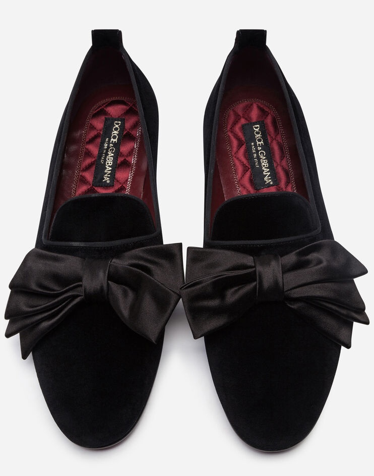 Velvet slippers with satin bow - 4