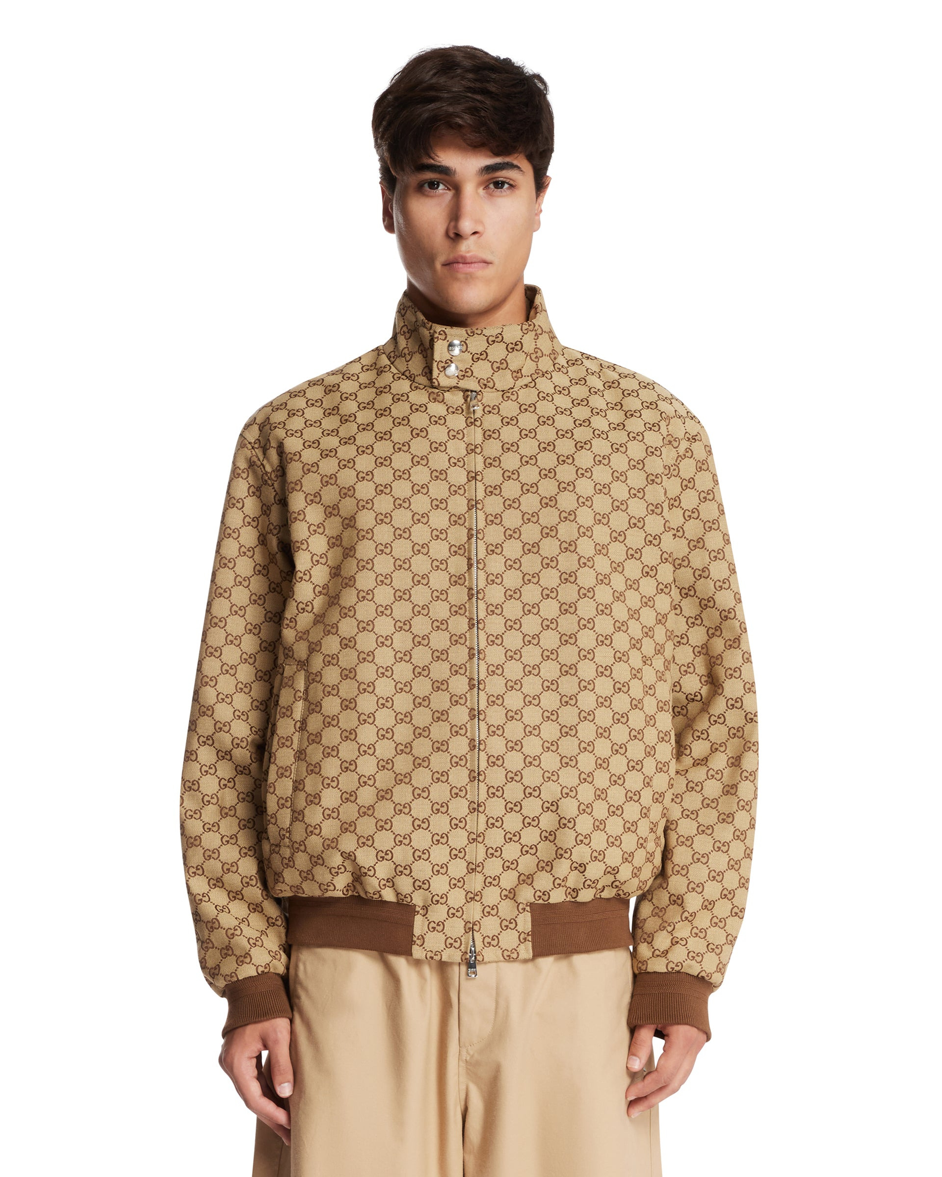 Beige GG Fabric Bomber Jacket - 1