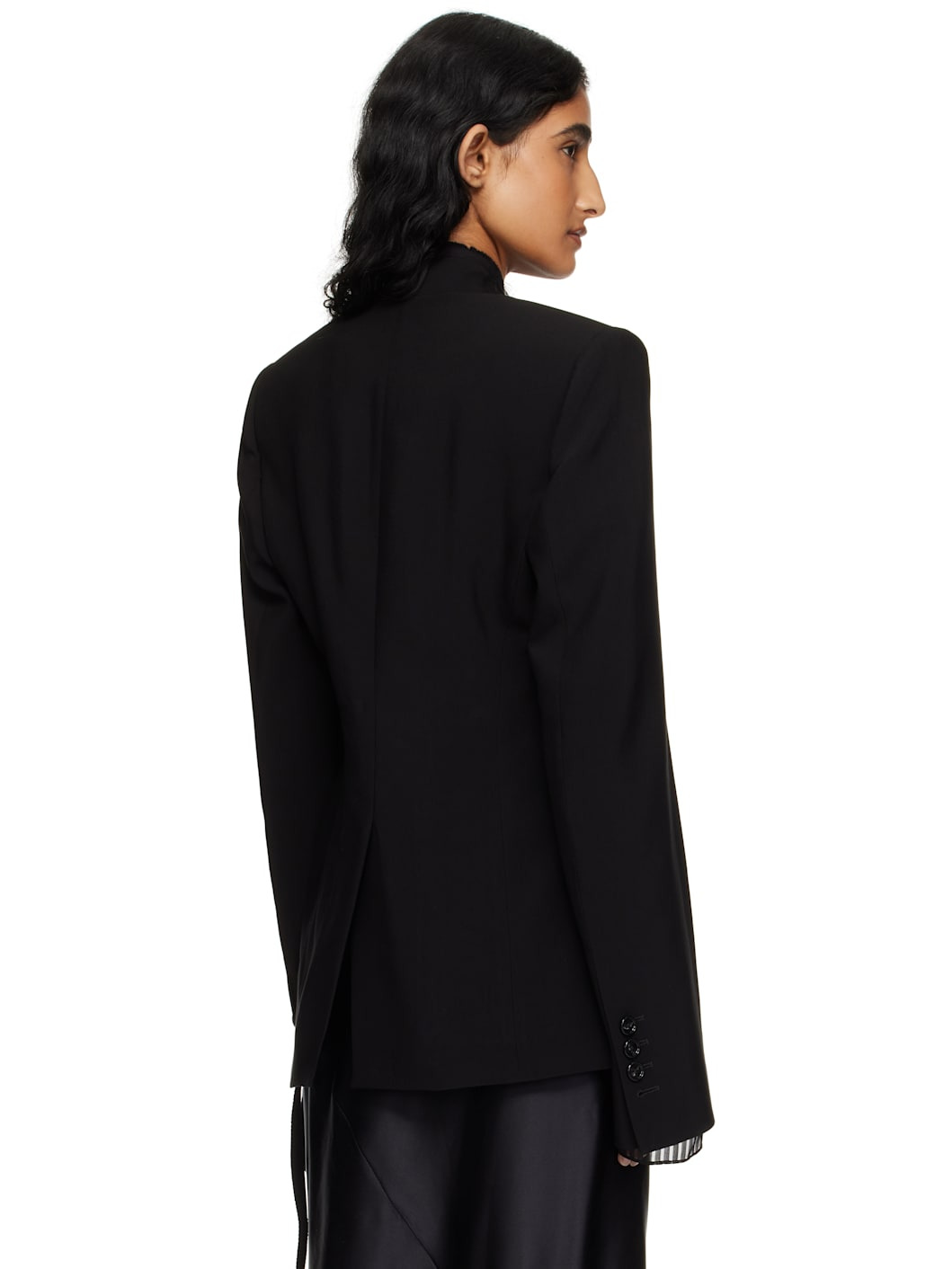 Black Sady Collarless Fitted Blazer - 3