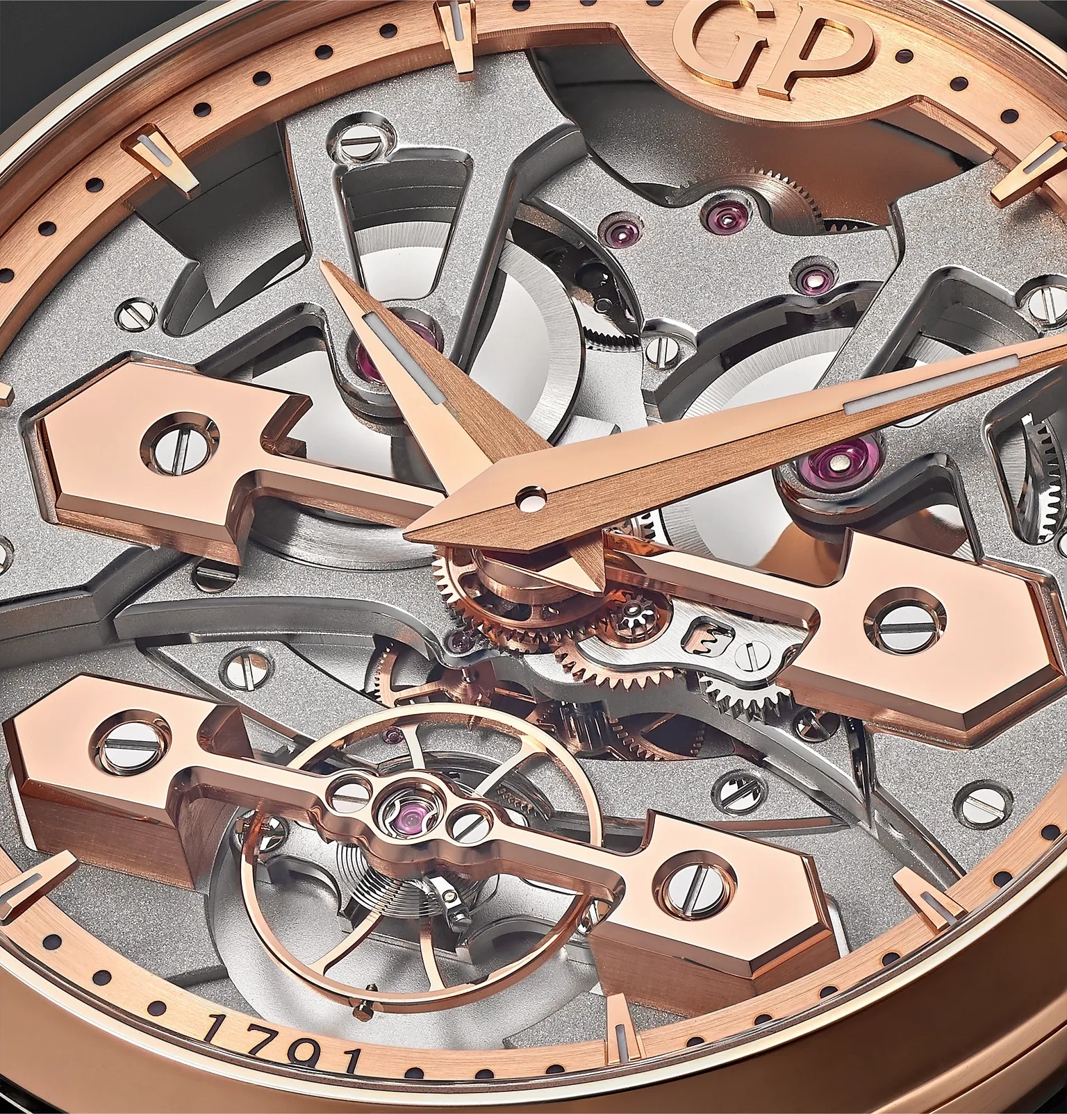 Classic Bridges Automatic Skeleton 45mm Rose Gold and Alligator Watch, Ref. No. 86000-52-001-BB6A - 6