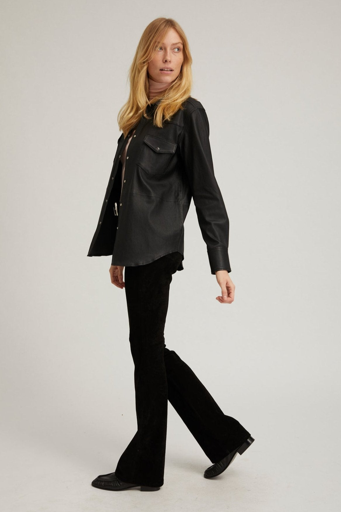 BLACK LEATHER WESTERN BUTTON DOWN - 3