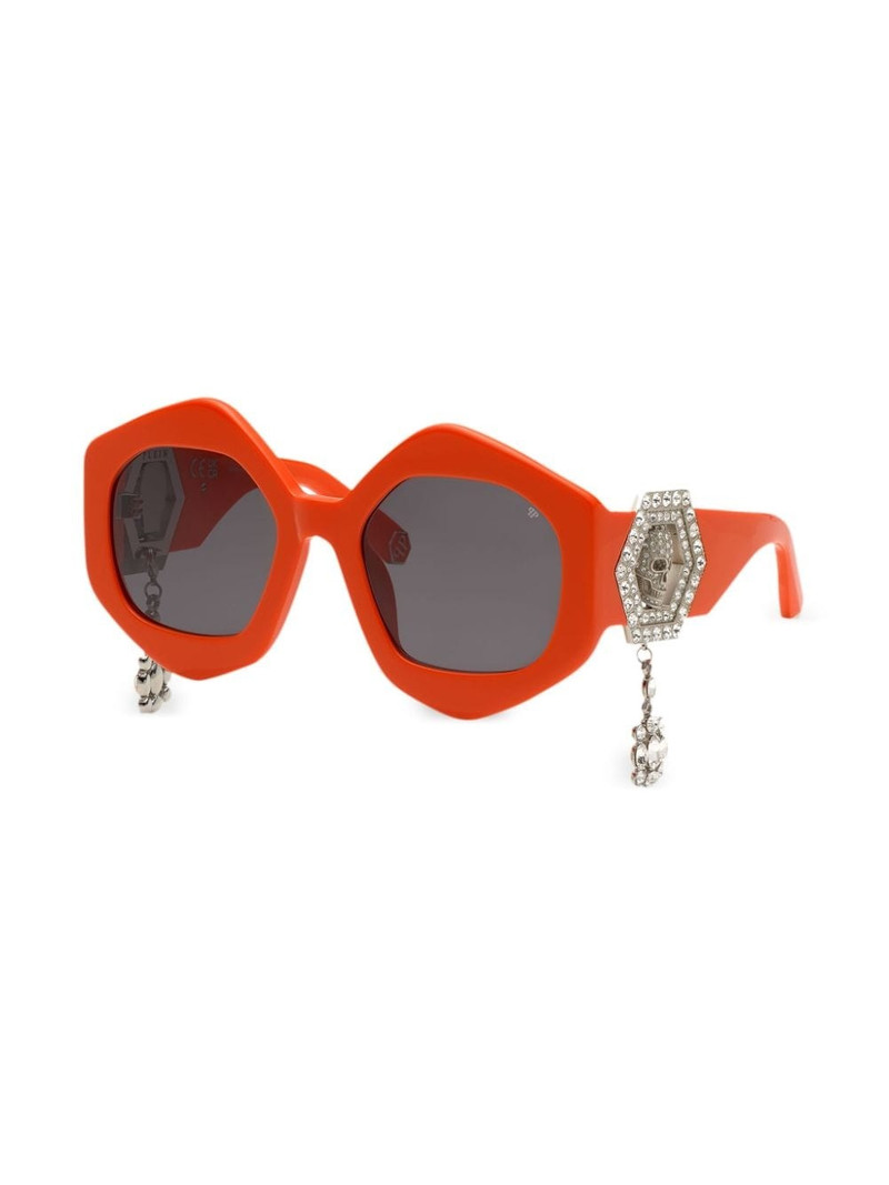 PHILIPP PLEIN skull-charm hexagon-frame sunglasses outlook