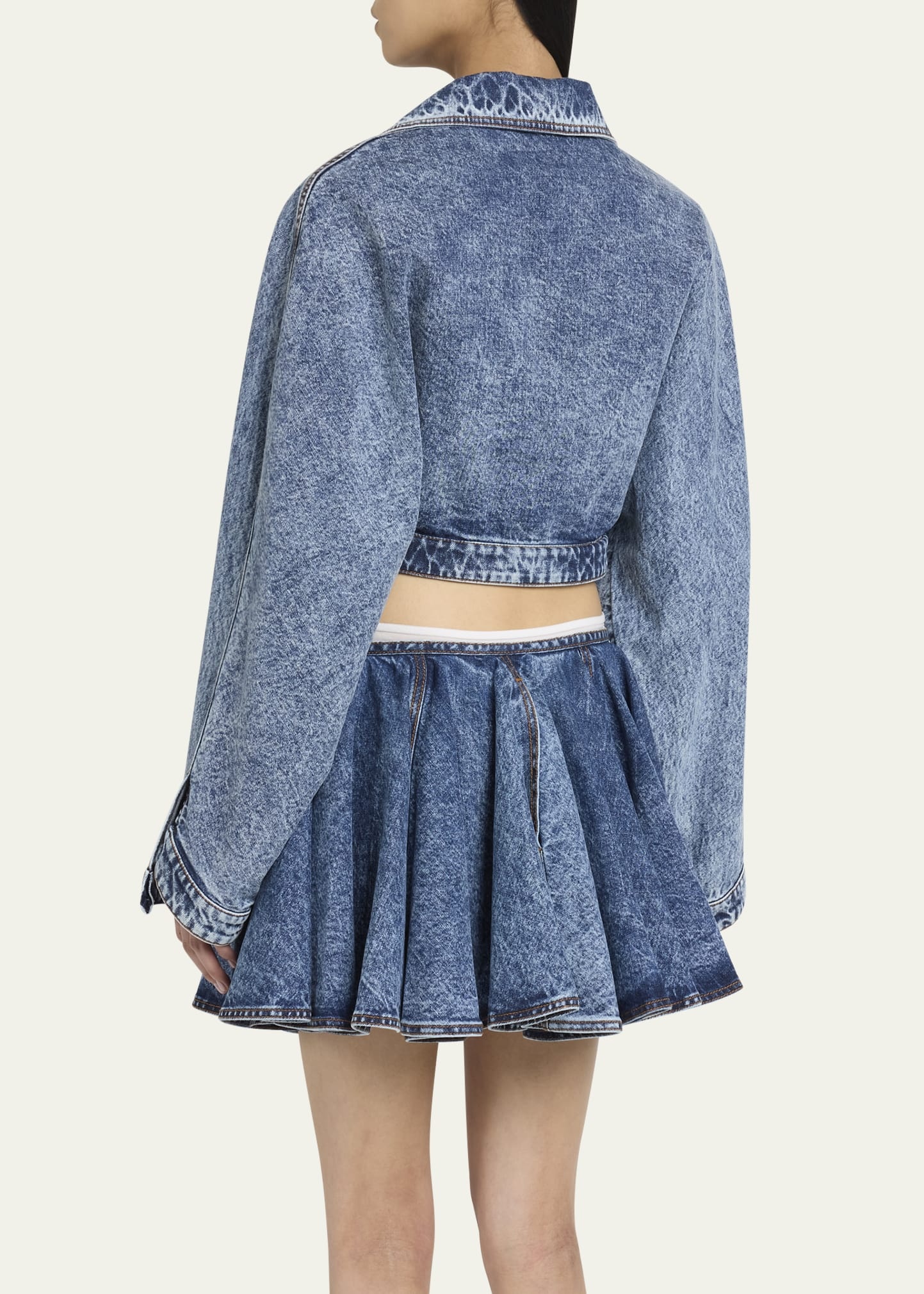 Wrap Denim Cropped Asymmetric Jacket - 3