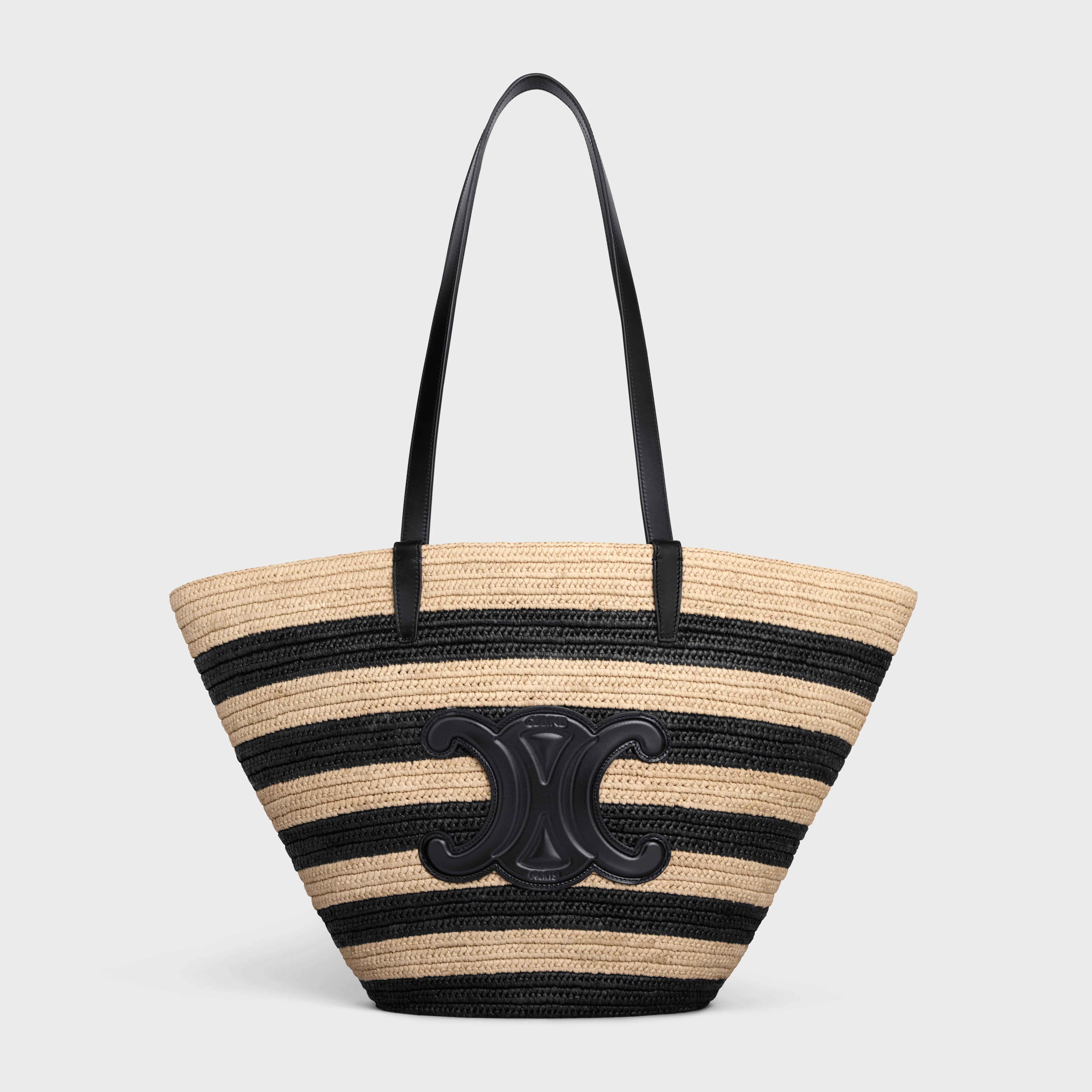 STRIPED COUFFIN Celine Classic Panier in RAFFIA AND CALFSKIN - 1