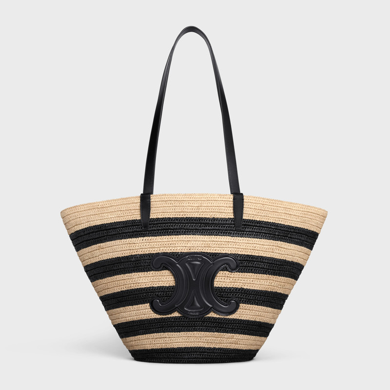 STRIPED COUFFIN Celine Classic Panier in RAFFIA AND CALFSKIN 1