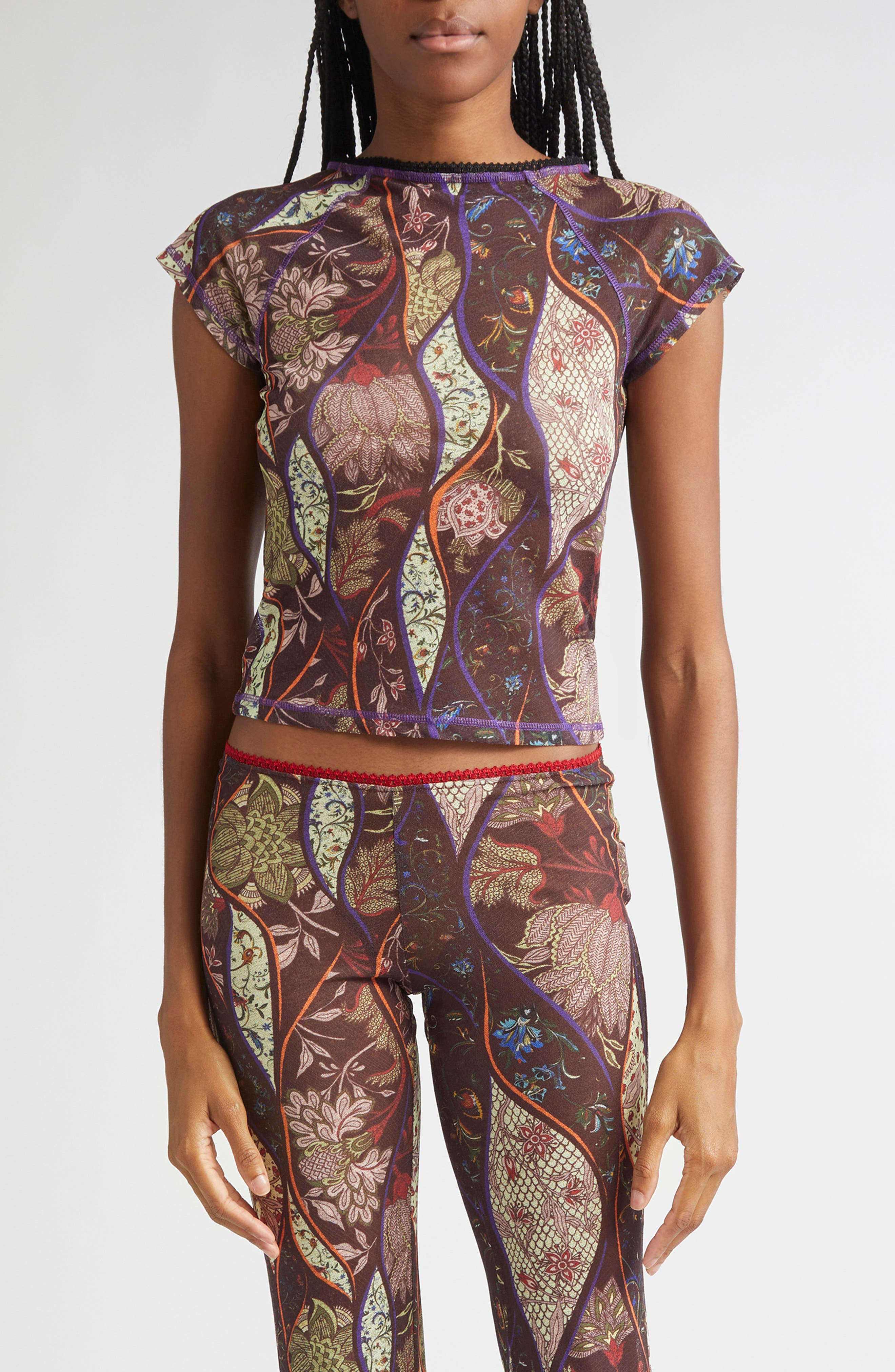 Siedrés Dora Floral Paisley Mesh Top in Brown Multi at Nordstrom - 1