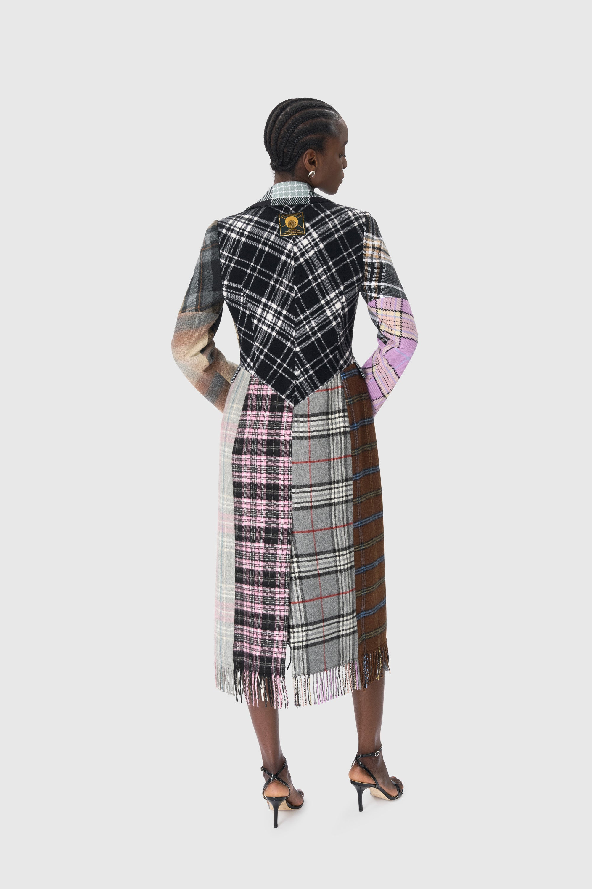 Regenerated Tartan Scarves Fitted Coat - 5