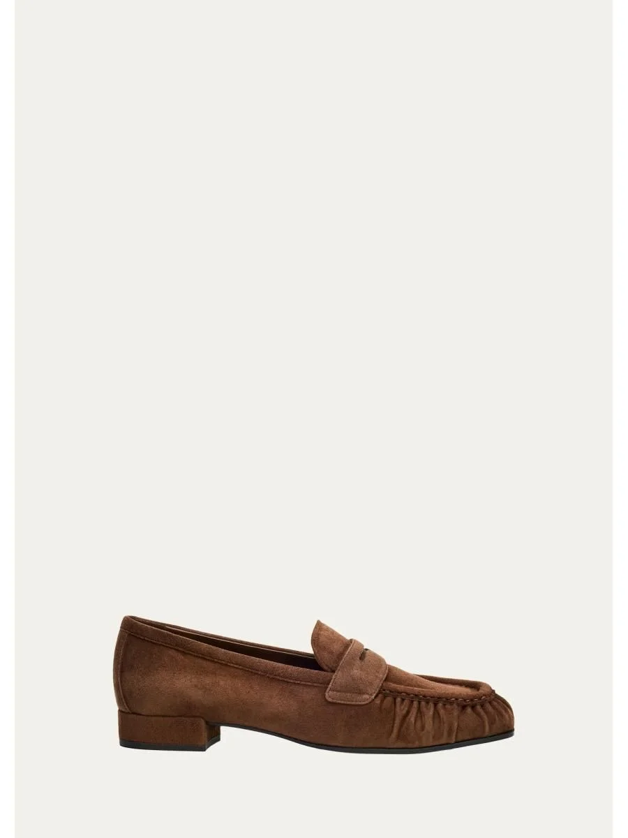 Suede Ruched-Toe Penny Loafers - 1
