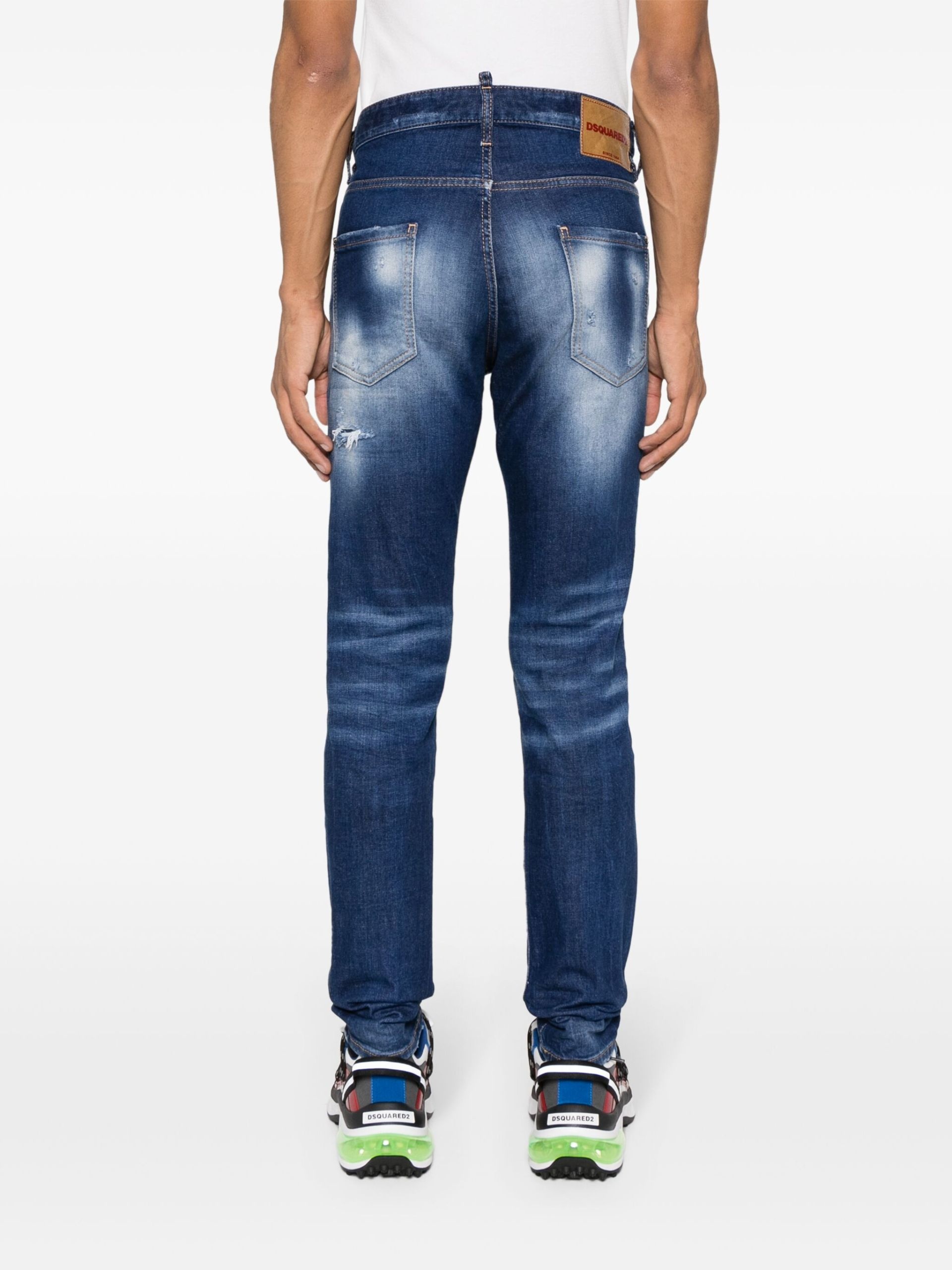 Blue Distressed Slim-Fit Jeans - 4