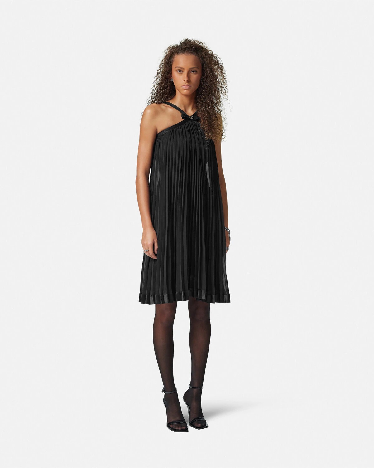 Halterneck Pleated Mini Dress - 5