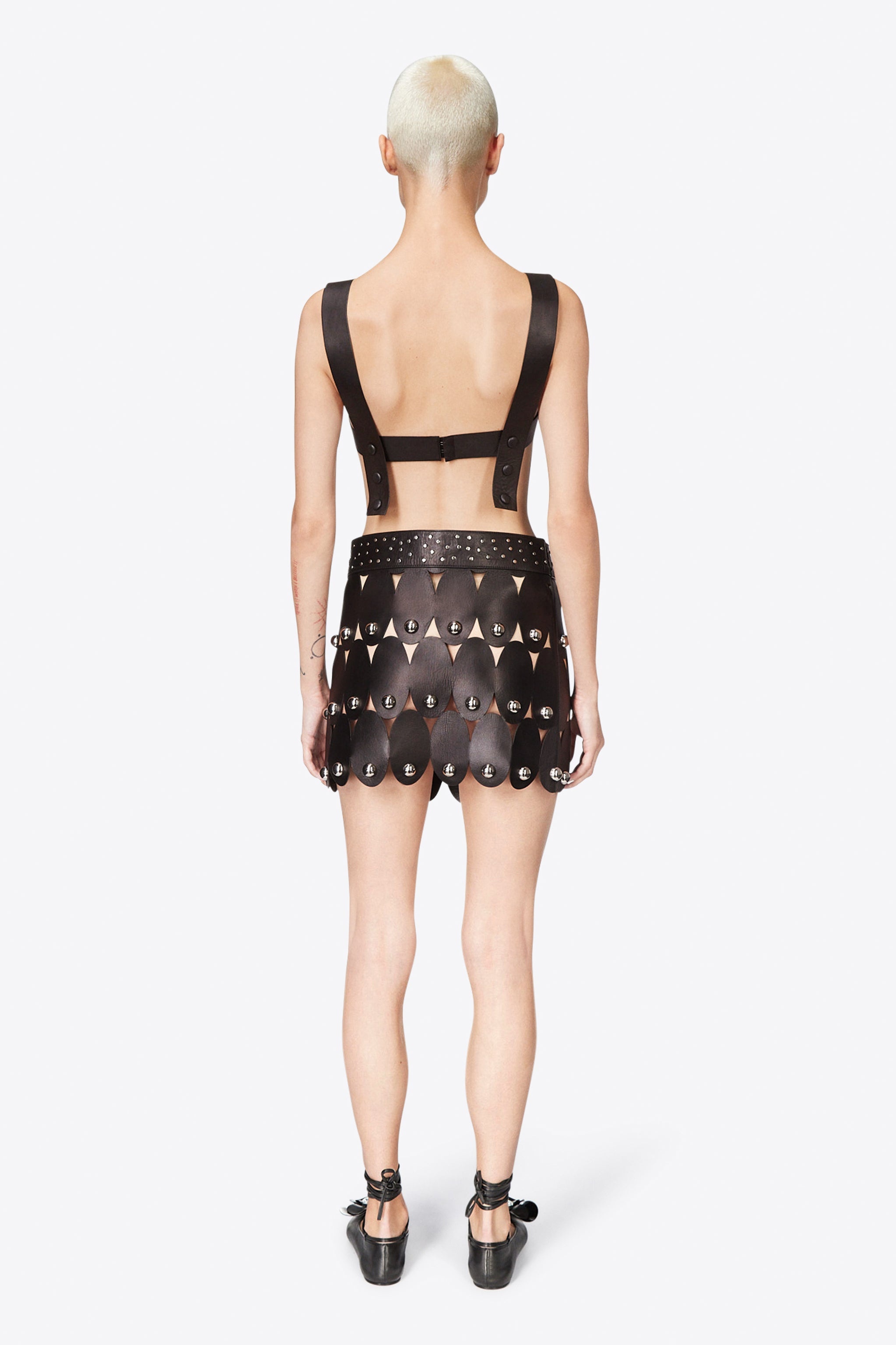 STUDDED EYE LEATHER MINI SKIRT - 5