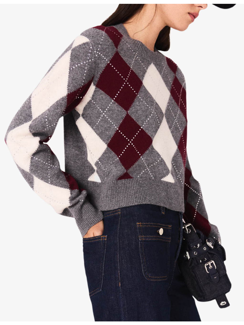 Cropped Long-Sleeve Argyle Wool Jumper - 3
