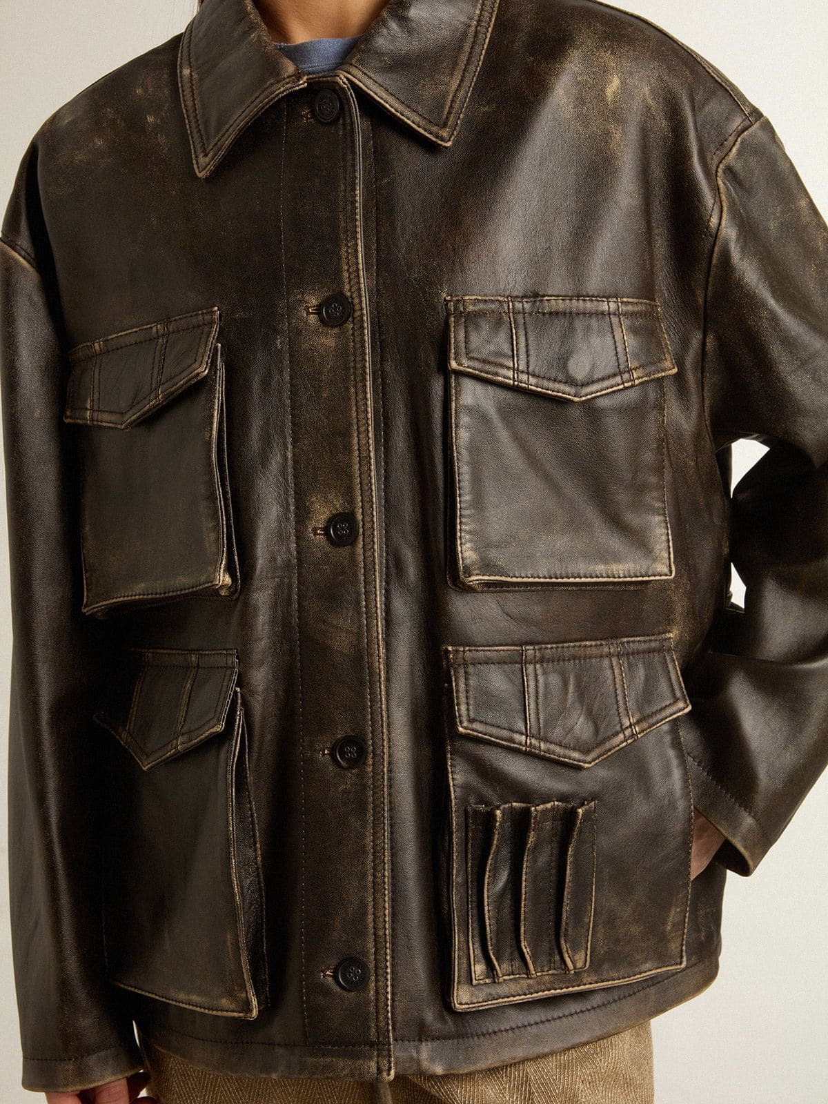 Women's aged brown nappa leather jacket - 4