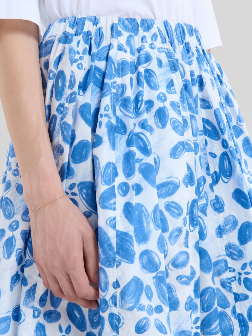 WHITE POPLIN ELASTICATED MIDI SKIRT WITH BLOOMING PRINT - 4