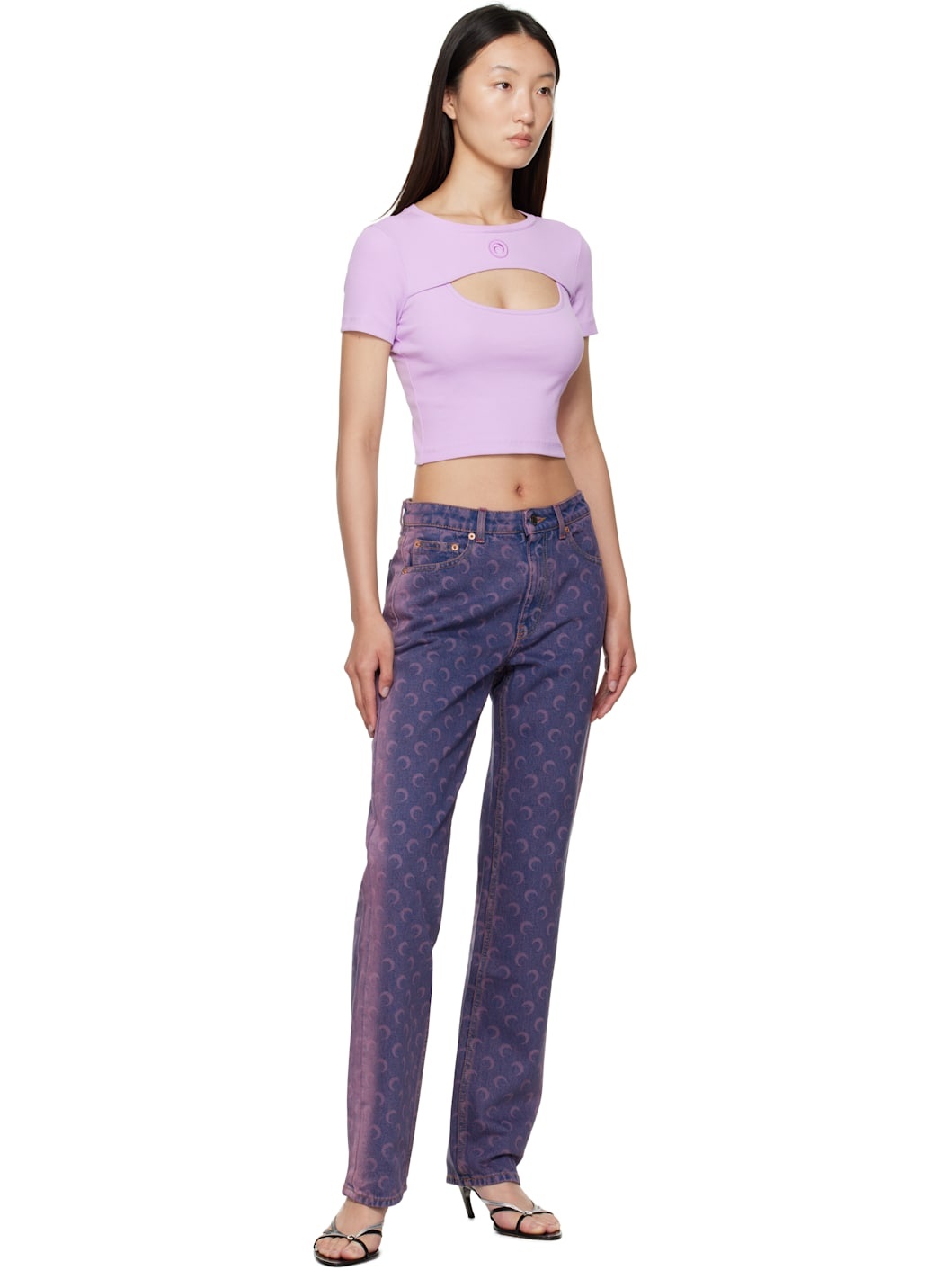 Purple Moon Logo Ribbed Jersey Cut-Out T-shirt - 4