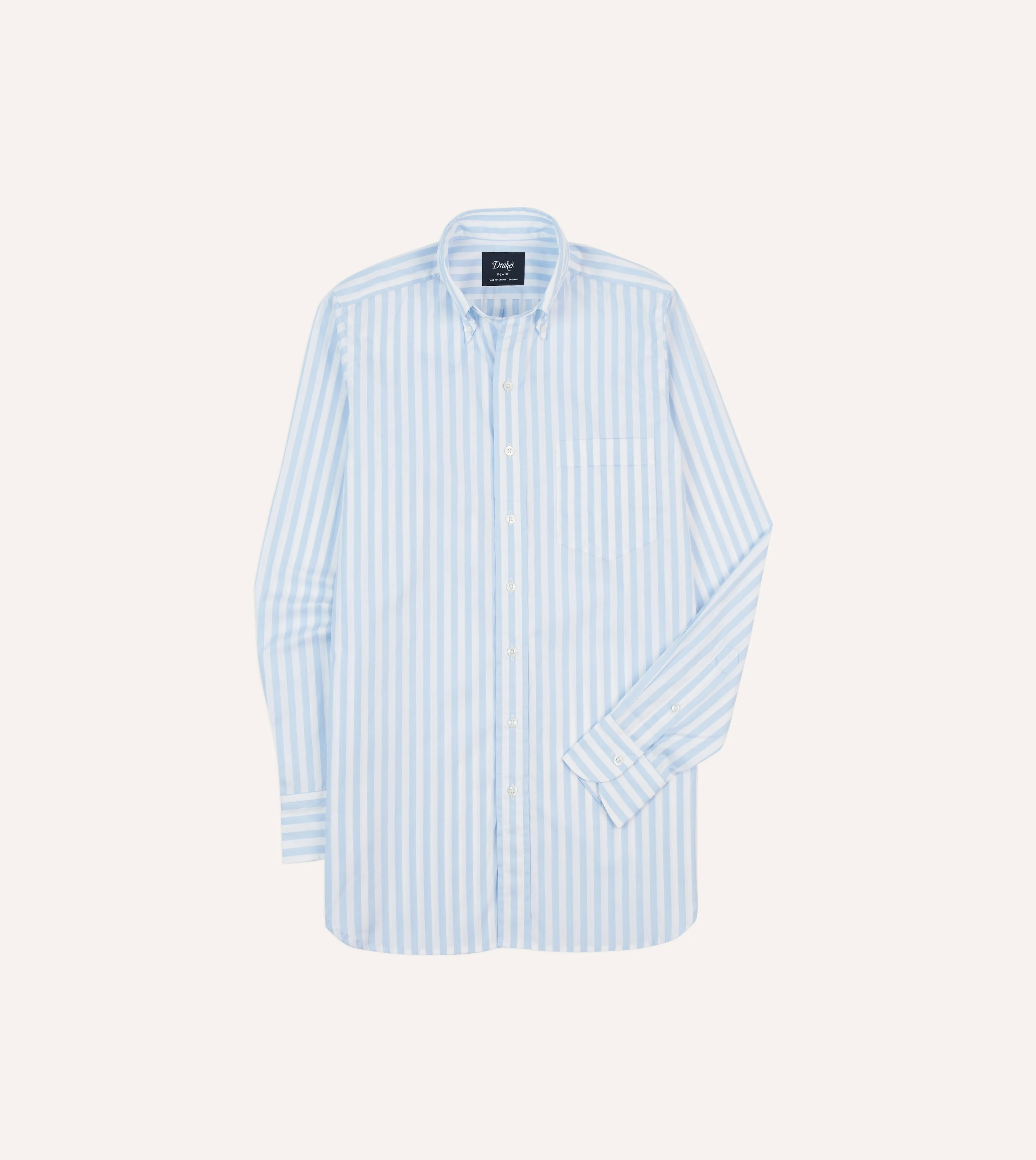 Blue Broad Stripe Cotton Poplin Button-Down Shirt - 1
