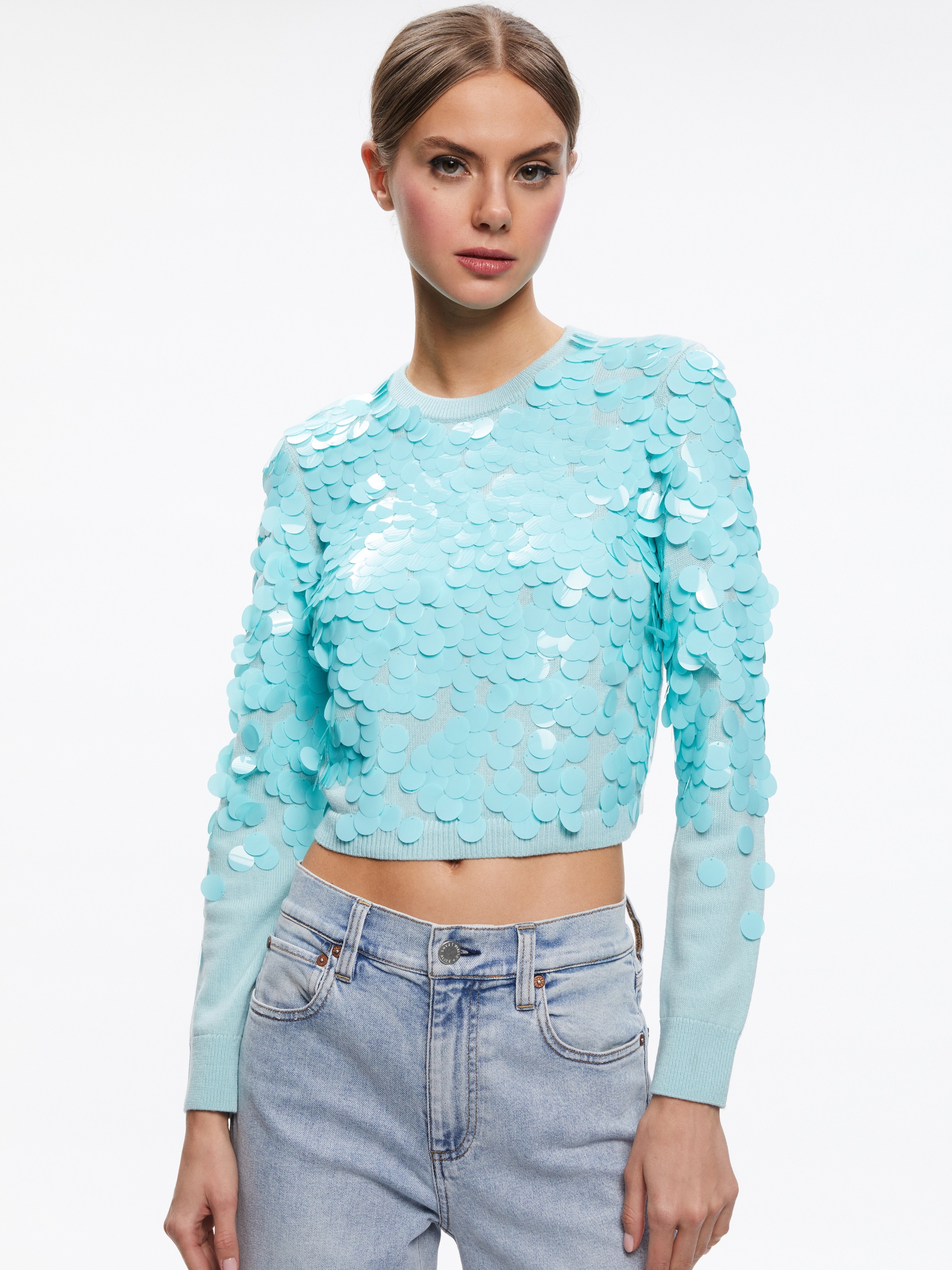 DELFINA CROPPED PAILLETTE PULLOVER - 1