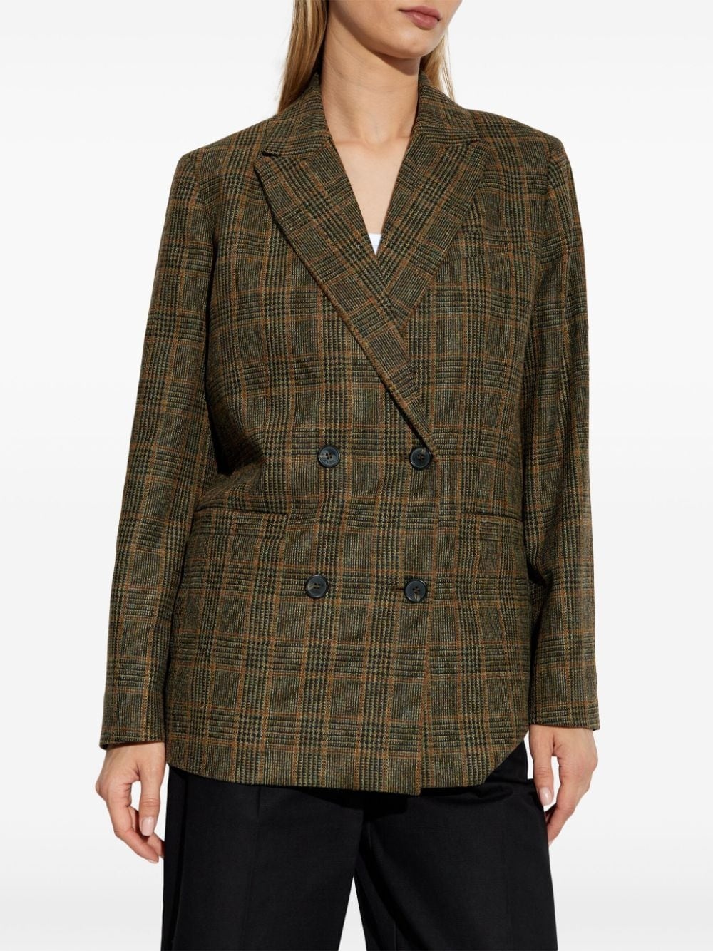 checked wool double-breasted blazer - 3