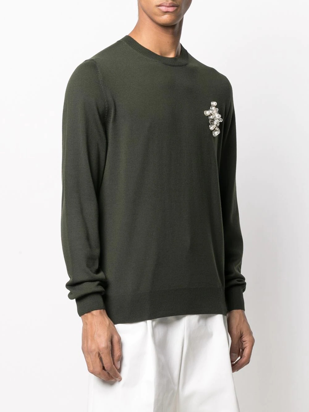 embroidered-badge crew neck jumper - 3