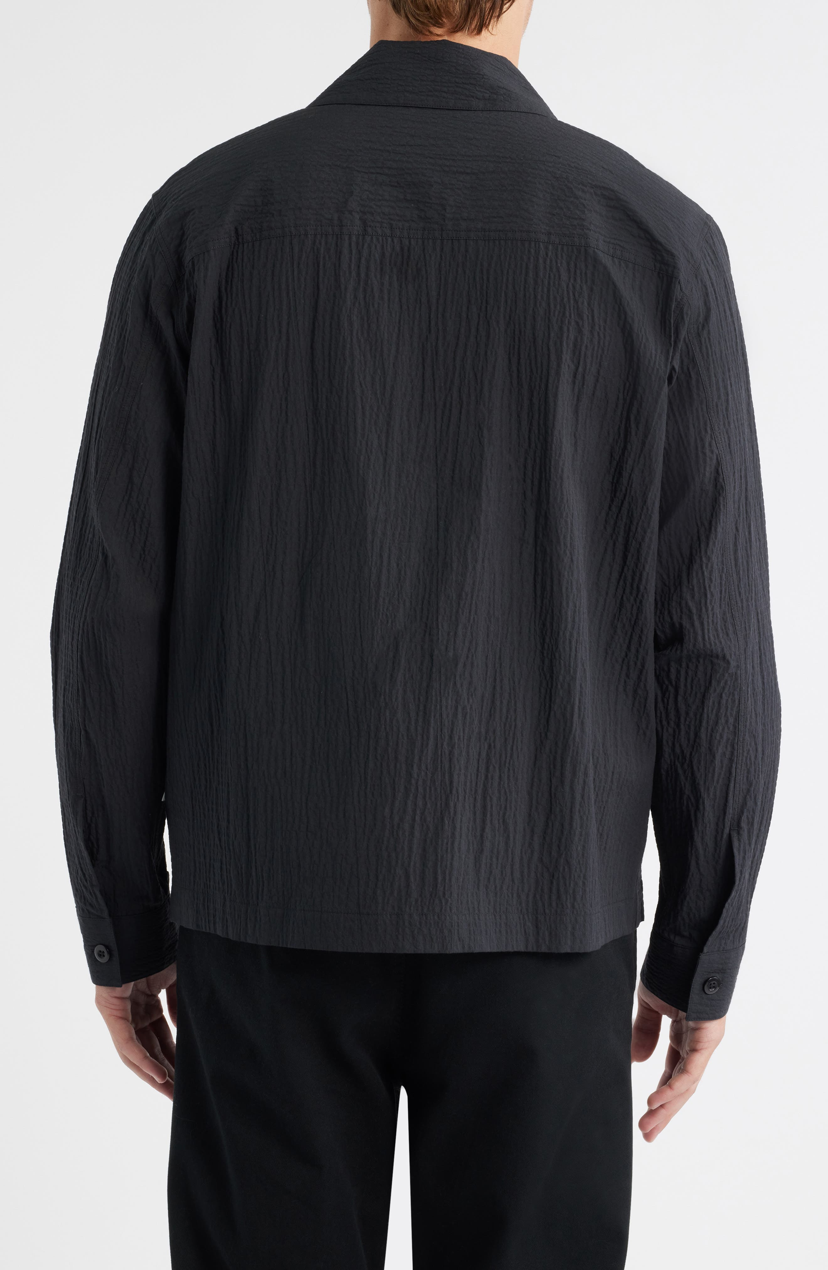 NN07 Alban 5721 Cotton Seersucker Zip-Up Shirt Jacket in Black at Nordstrom - 3
