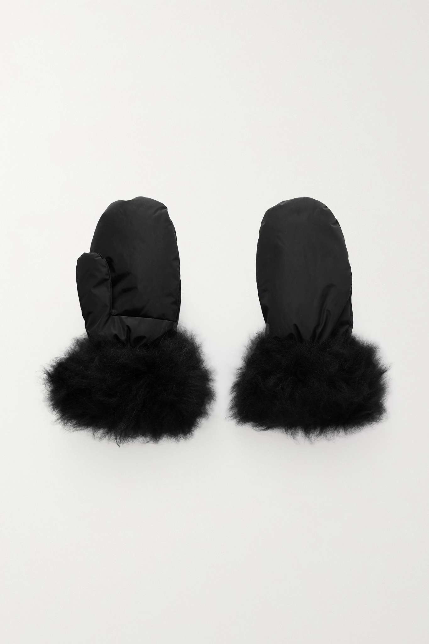 Shearling-trimmed padded shell mittens - 1