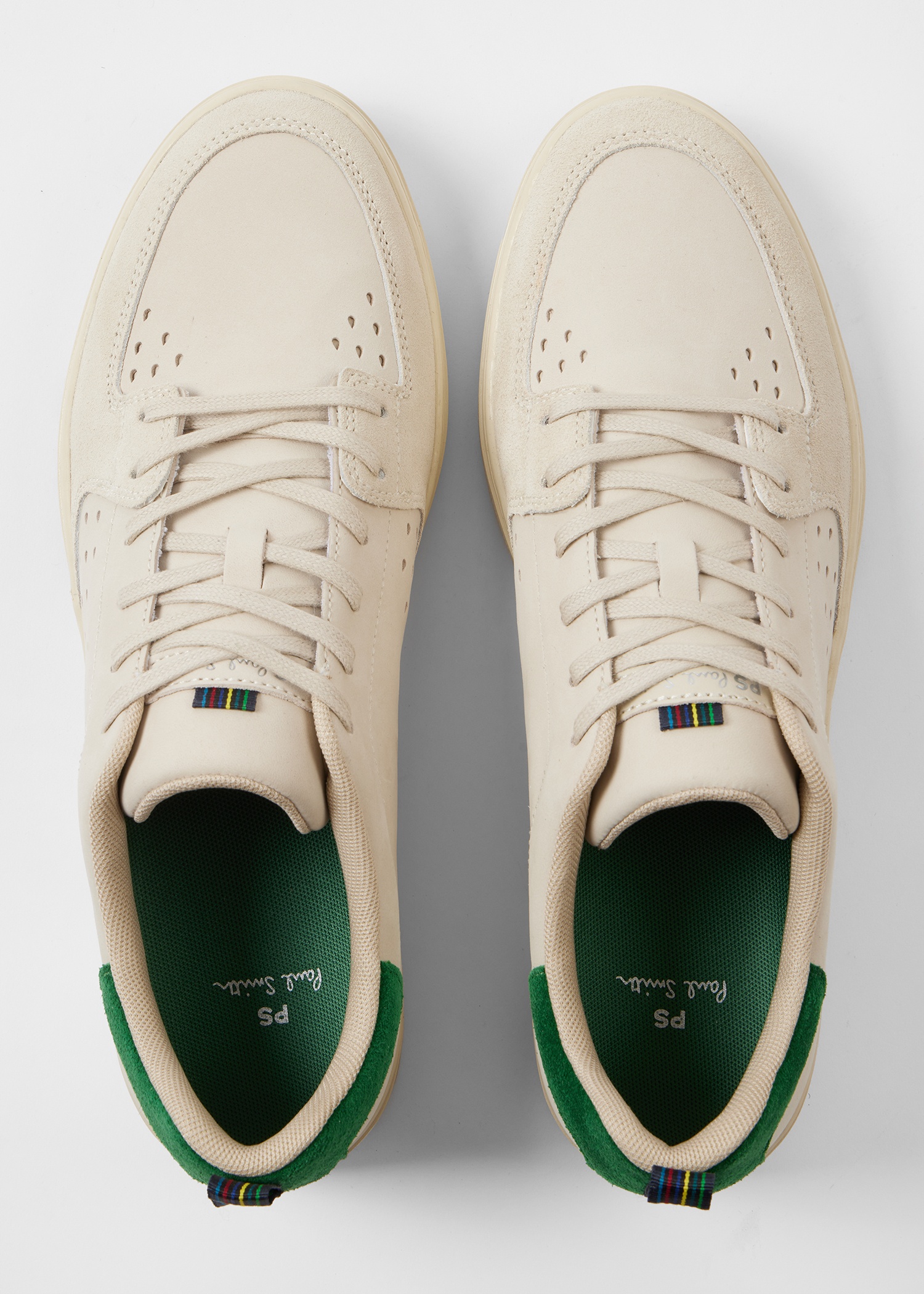 Ecru Leather 'Cosmo' Trainers With Green Trim - 5