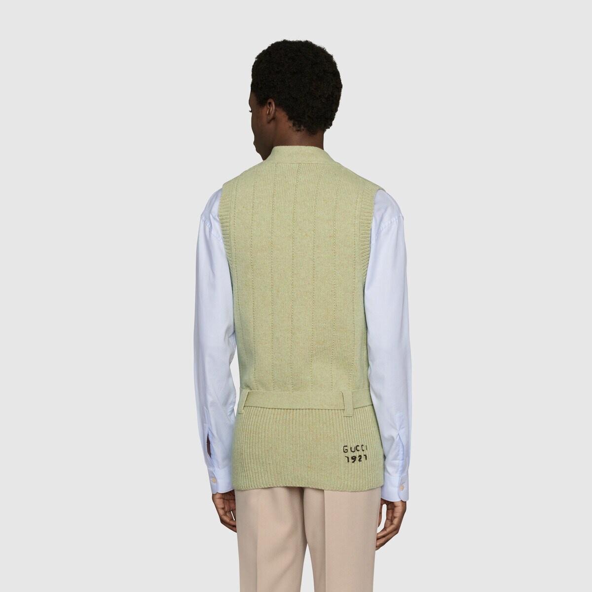 Belted rib wool knit vest - 4