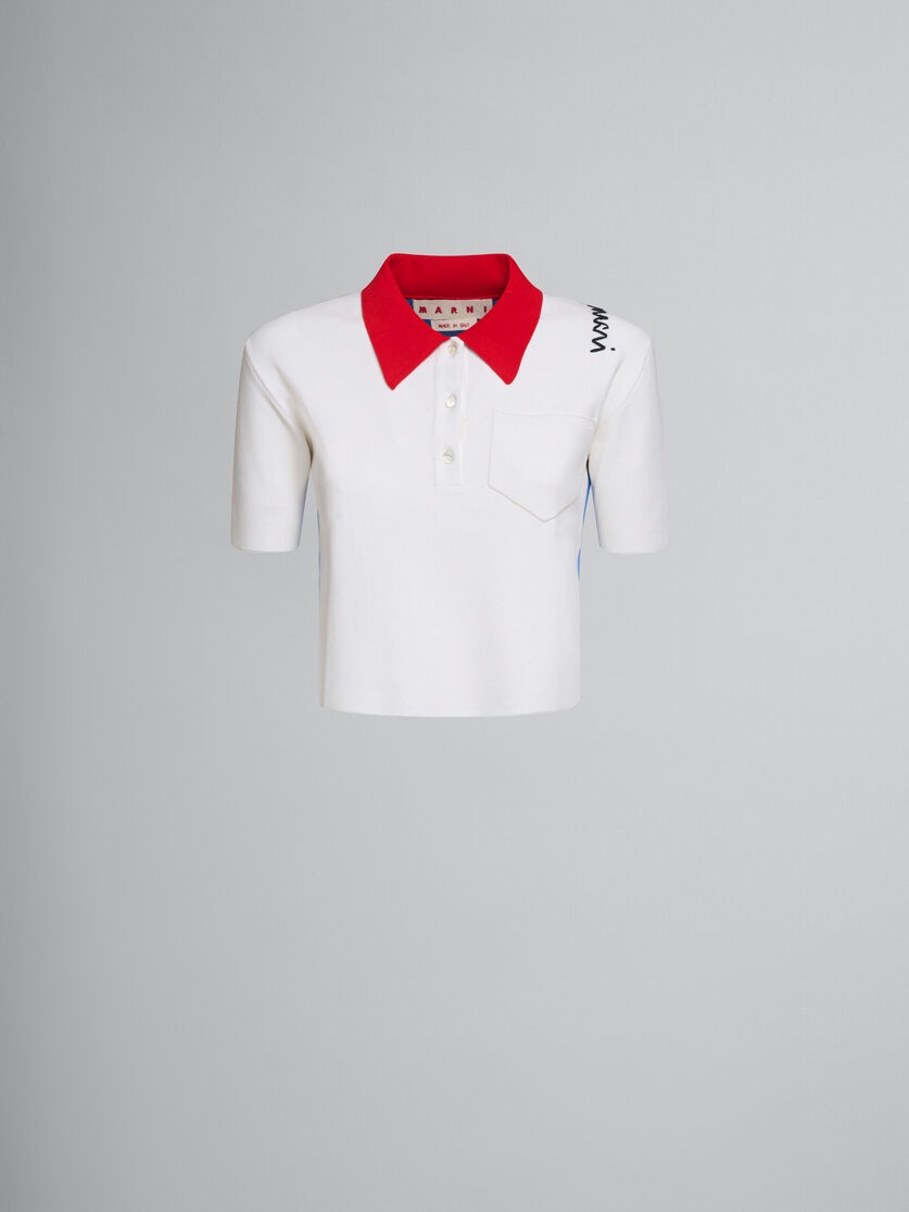 WHITE TECHNICAL VISCOSE POLO WITH CONTRASTING BACK PANEL - 1