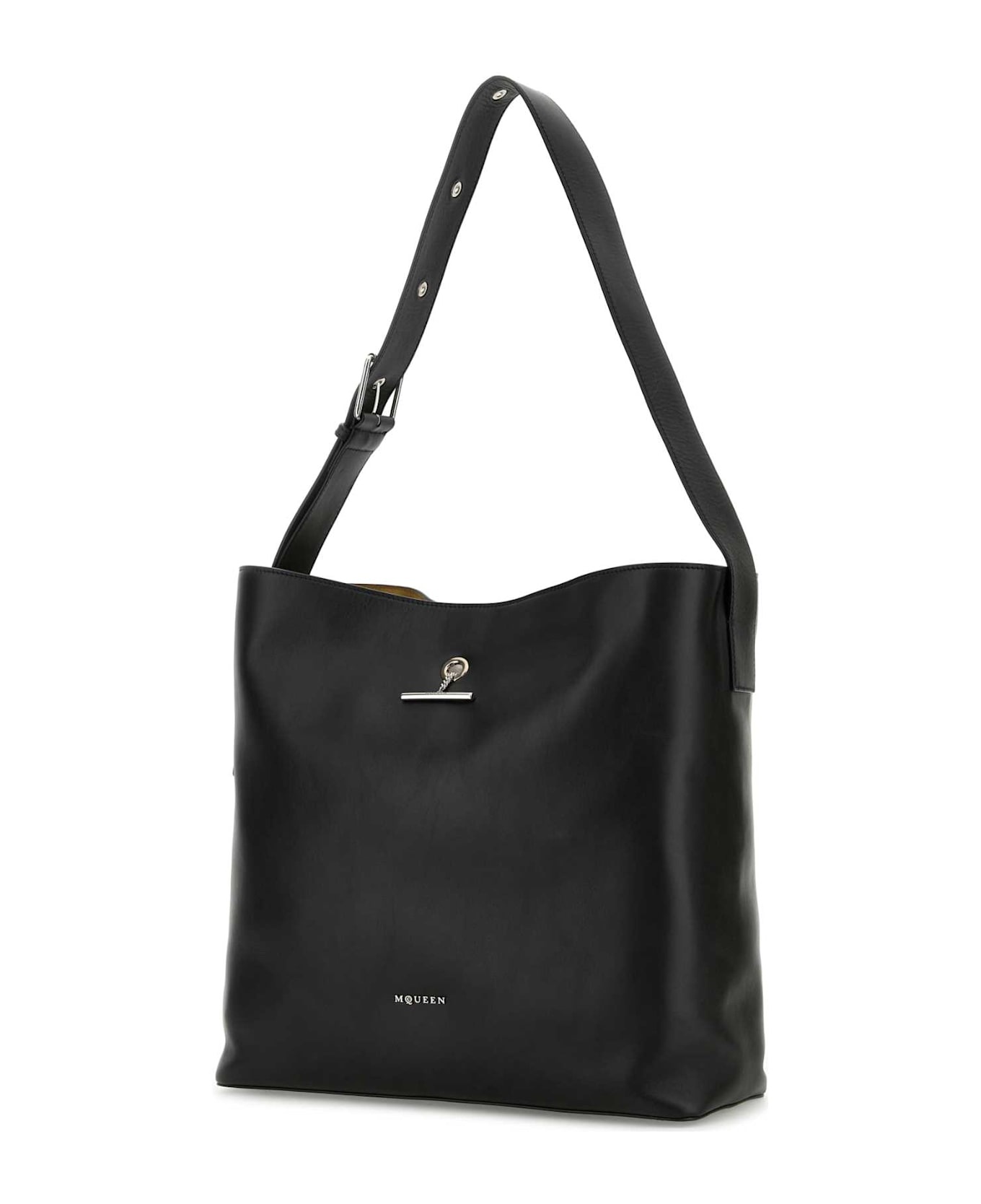 Black Leather Pendant Shopping Bag - 2