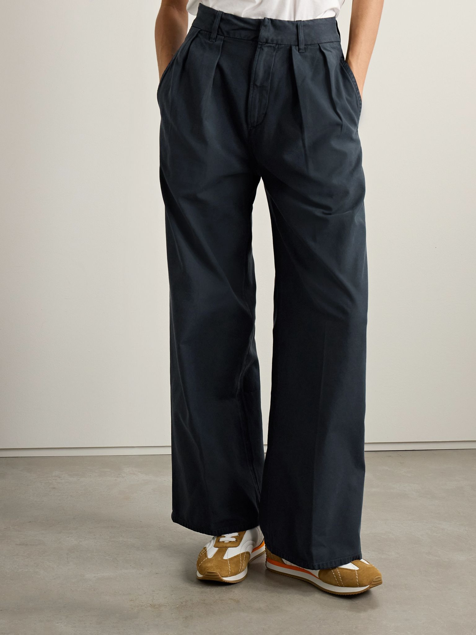 Petra pleated cotton wide-leg pants Navy - 3