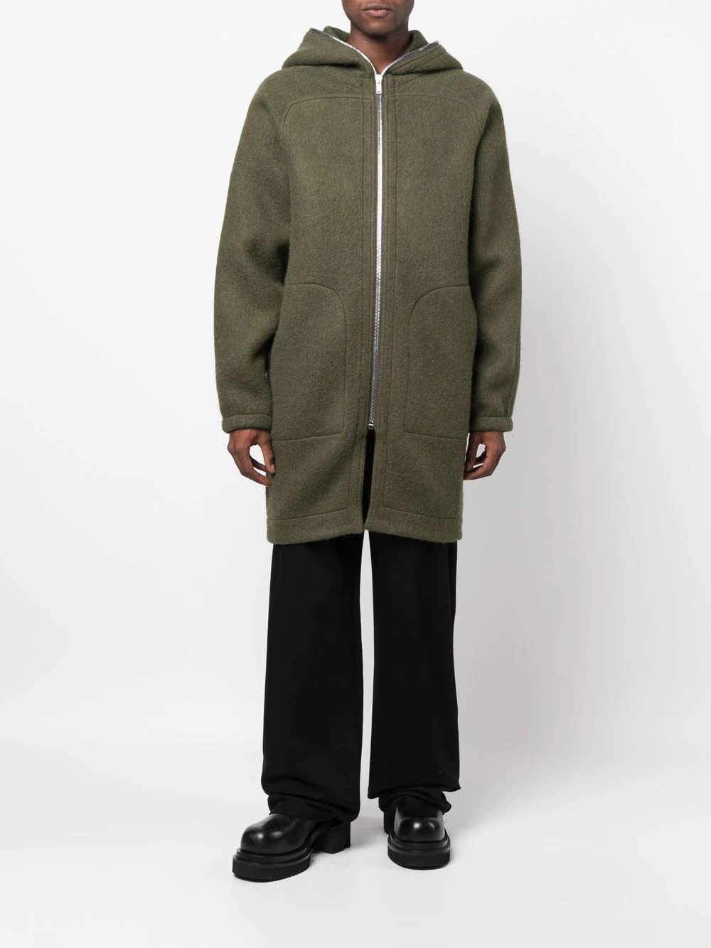 zip-up hooded wool coat - 2