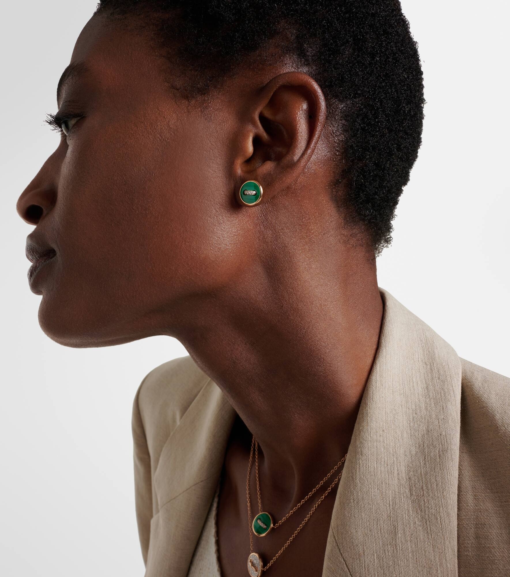 Pom Pom Dot 18kt rose gold earrings with malachite and diamonds - 3