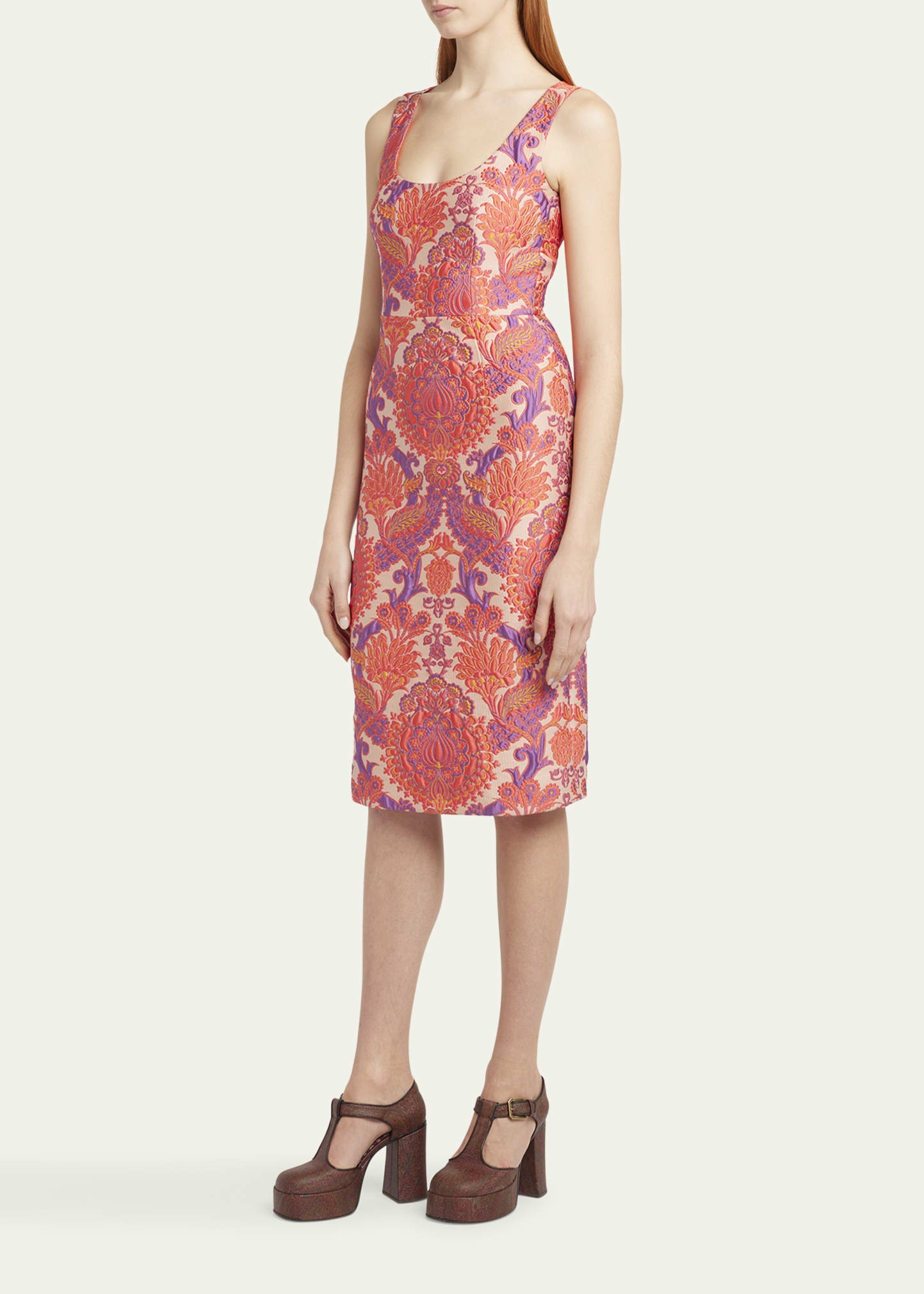 Sleeveless Brocade Sheath Dress - 4