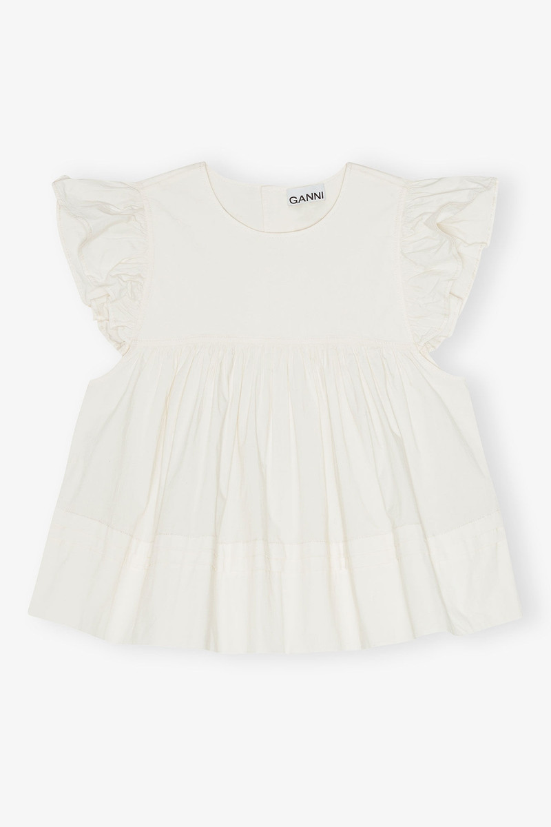 WHITE STRETCH COTTON FRILL 소매 탑 1