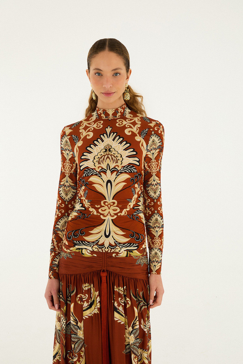 Orange Arabesque Paradise Long Sleeve Blouse 1