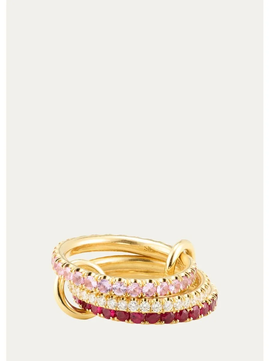 18K Custom 3-Band Ring with Diamonds, Rubies, and Sapphires - 1