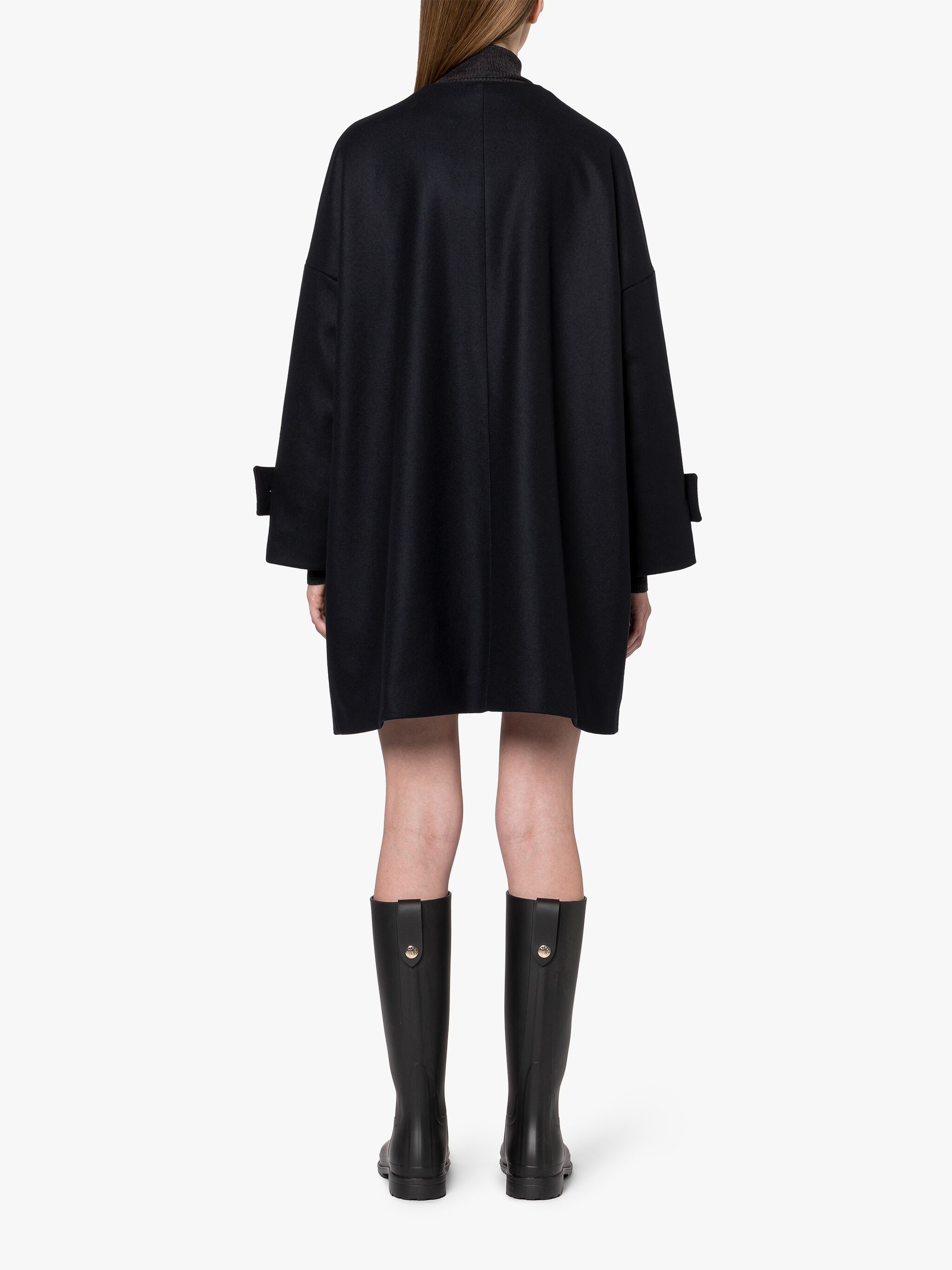 HUMBIE NAVY WOOL COLLARLESS COAT - 4