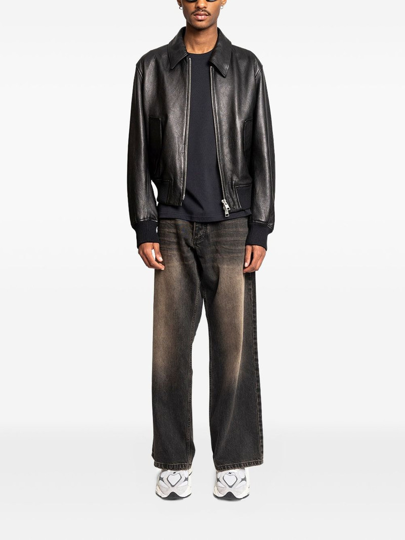 AMI Paris embroidered-logo leather jacket outlook