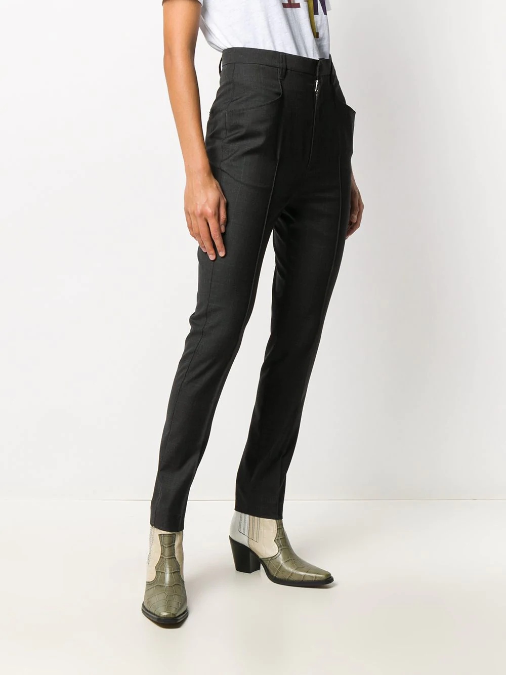 check-print tapered trousers - 3