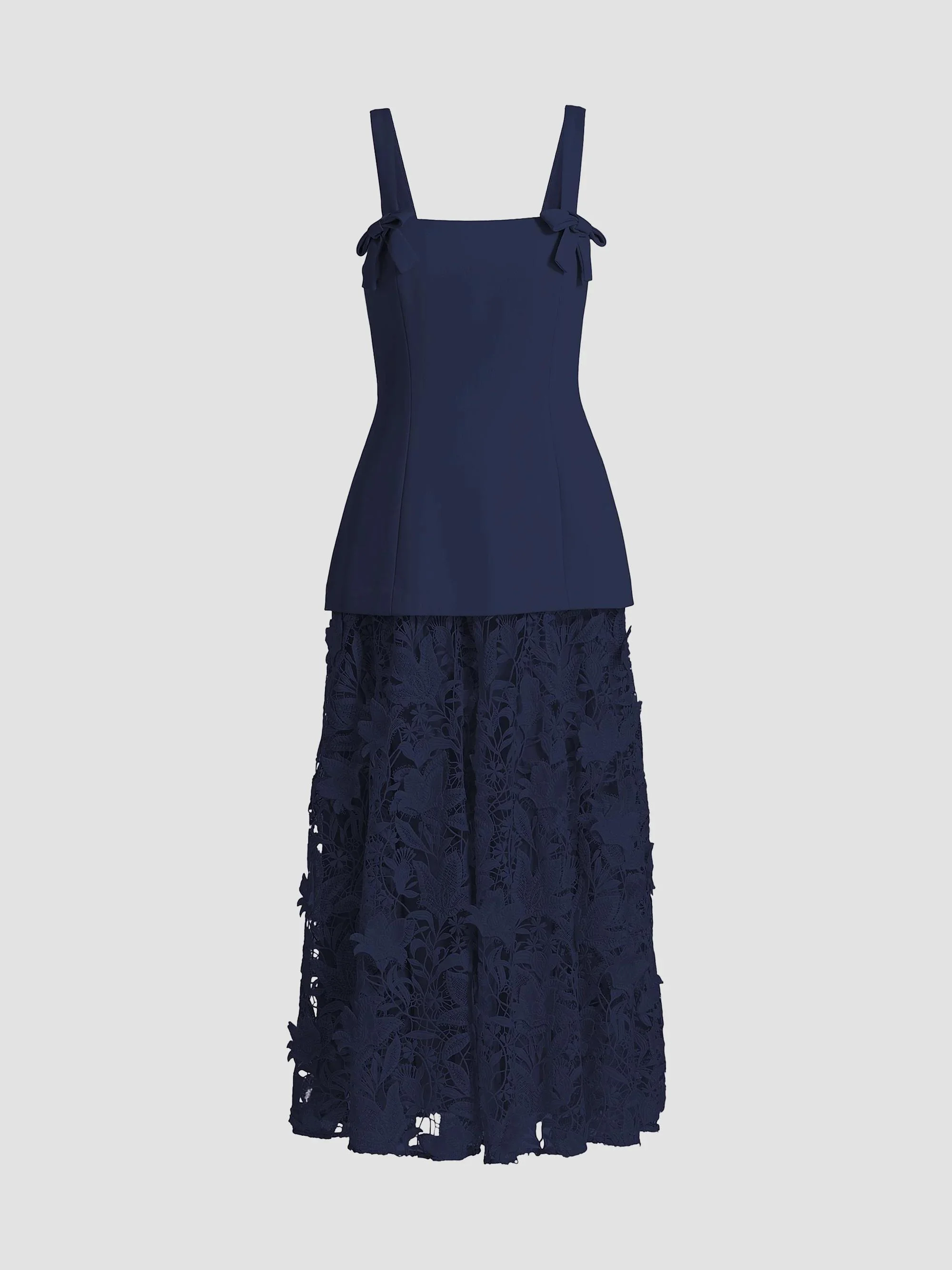 Women's Mixed-Media Lace Midi-Dress - Navy - 1